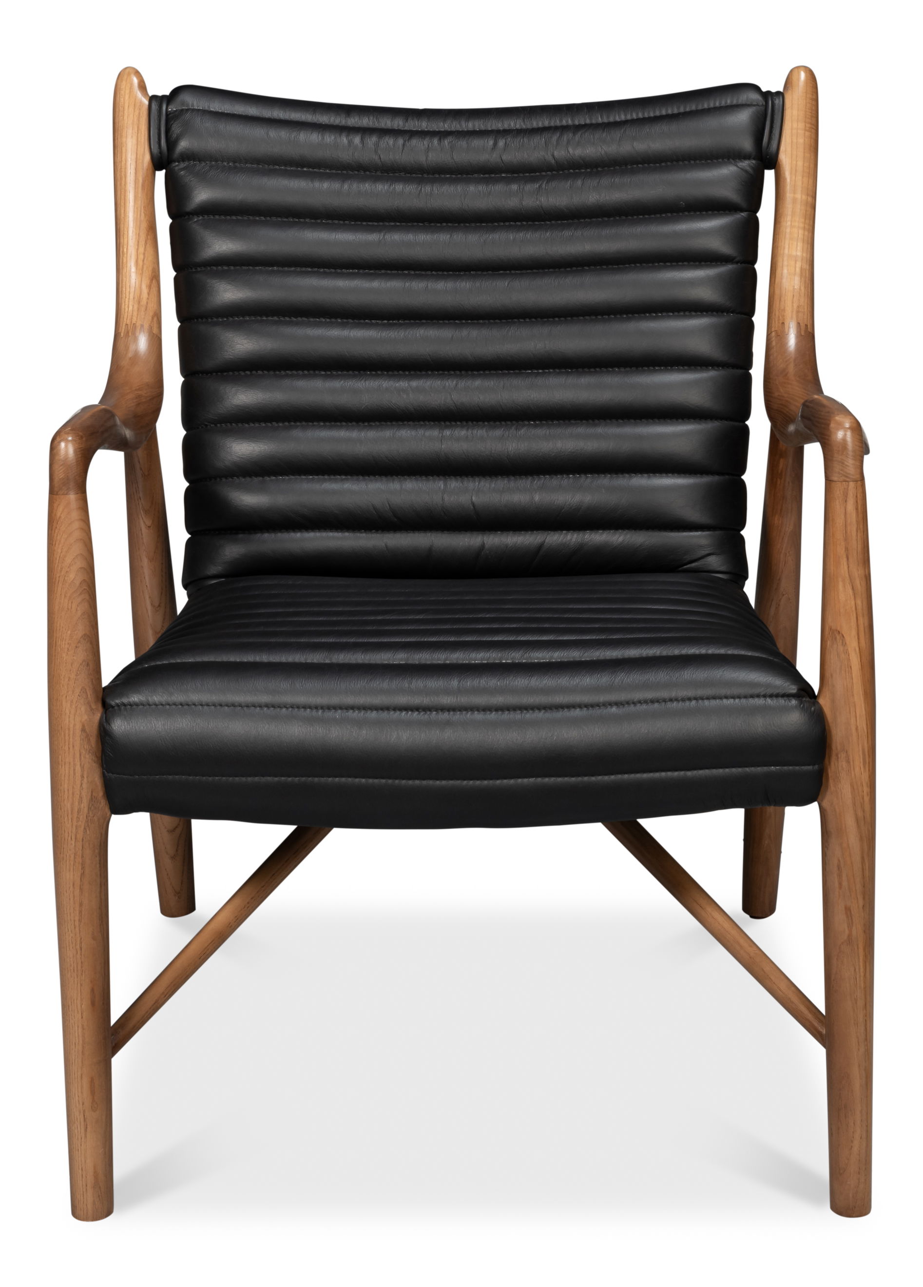 Singletary Leather Chair, Onyx Black, Seating by Sarreid, 27" length x 28" width x 32" height View 2