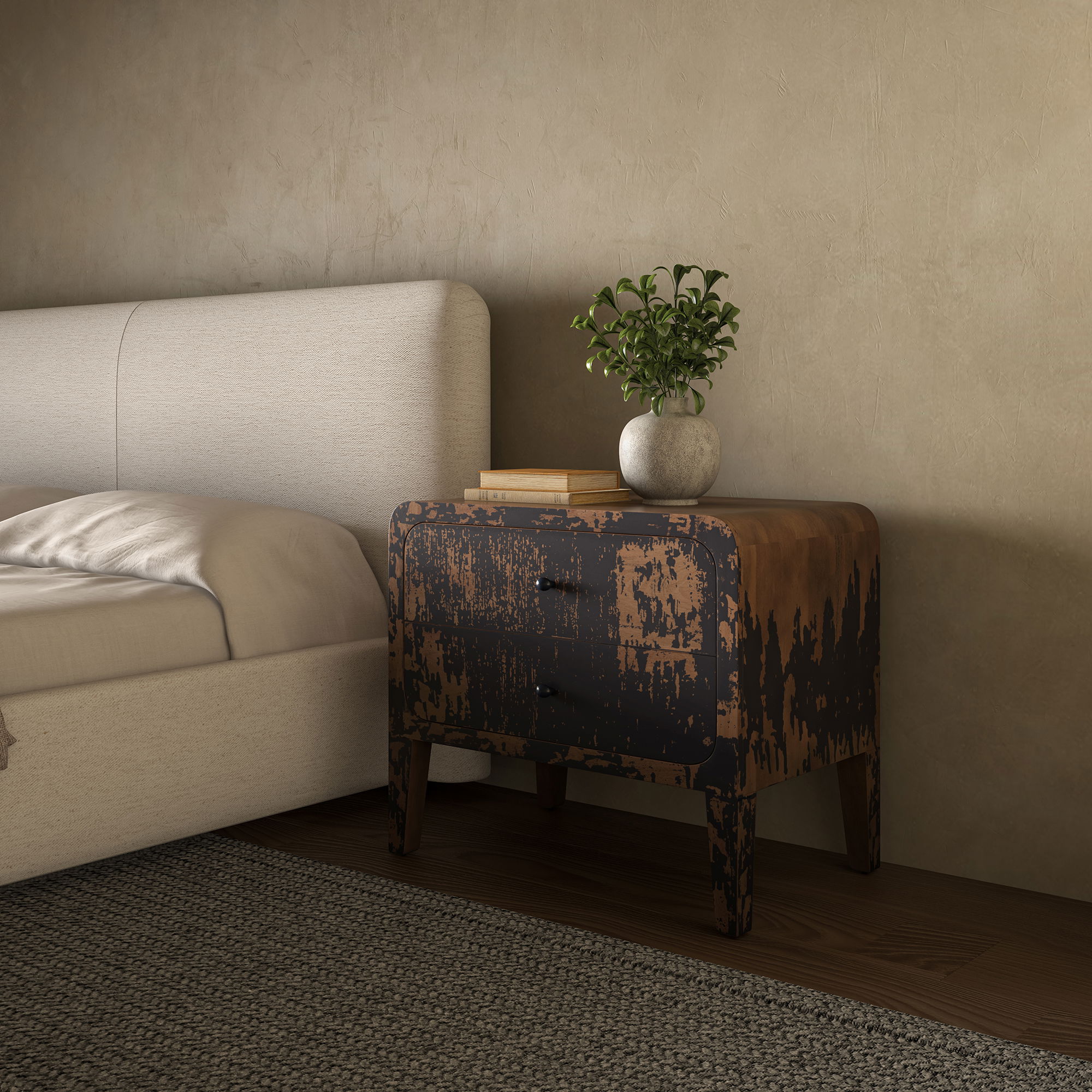 Iris Nightstand Distressed Black, by Moe's Home, 30" width x 26" height x 19" depth View 9