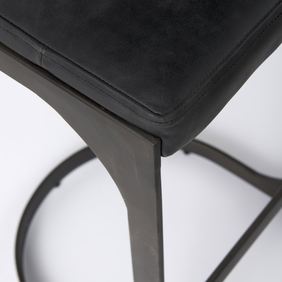 Tyson Backless 31in Seat Bar Stool | Black Leather with Black Metal, Counter & Bar Stool by Mercana, 17.25" length x 17.5" width x 31.25" height View 7