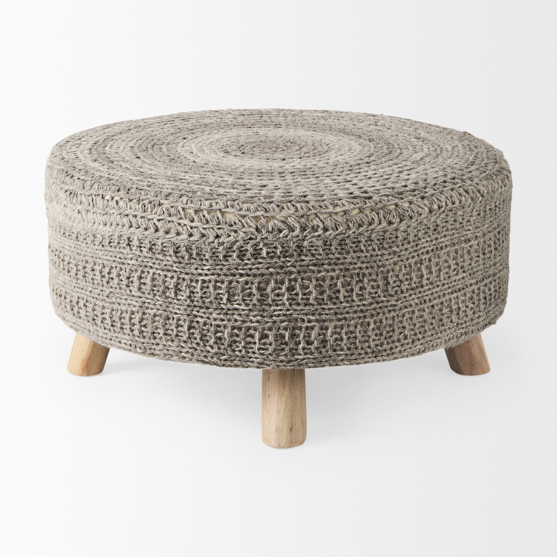 Bina  Dark Gray 4 Legged Wool Stool, Ottoman by Mercana, 30" length x 30" width x 15" height View 4