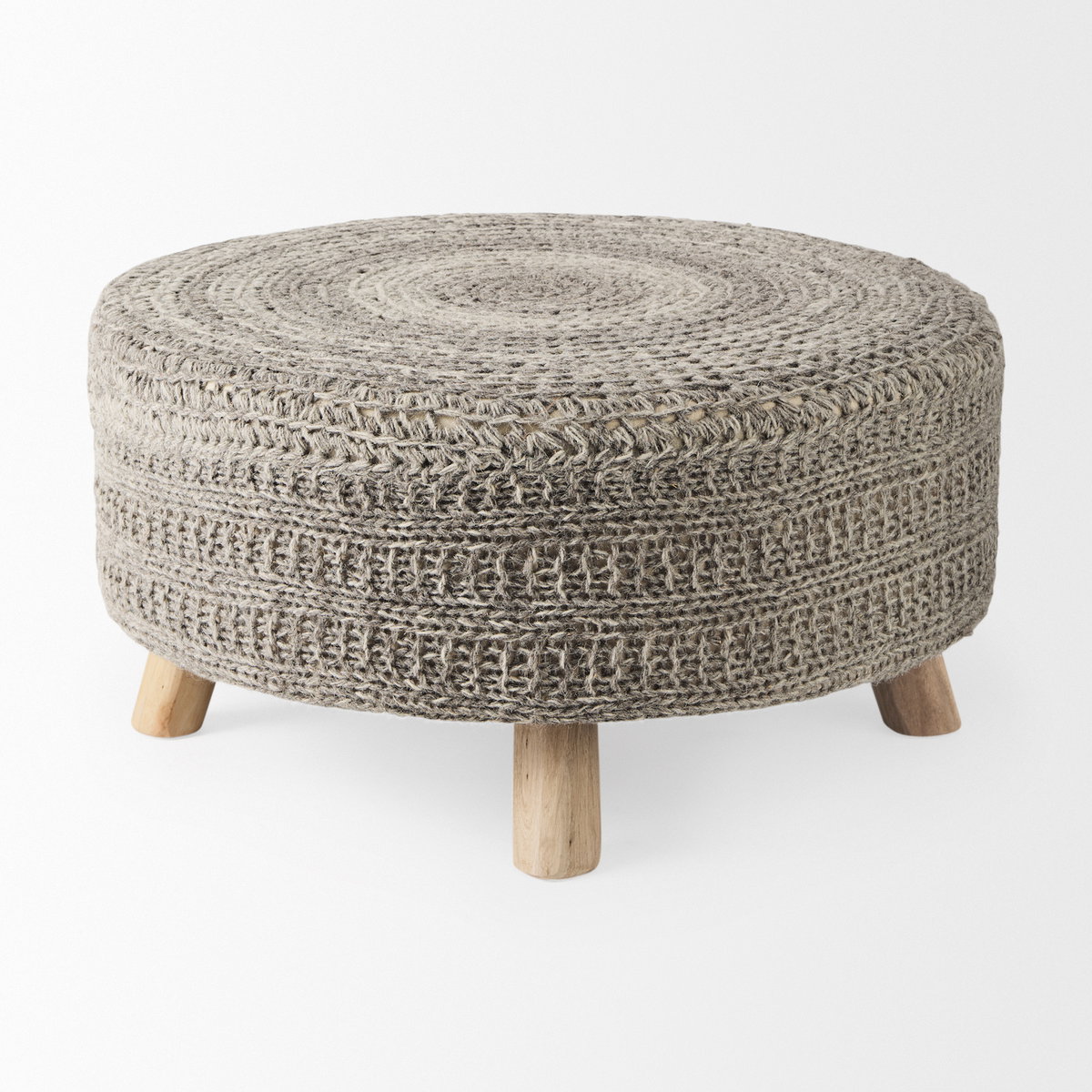 Bina  Dark Gray 4 Legged Wool Stool, Ottoman by Mercana, 30" length x 30" width x 15" height View 4