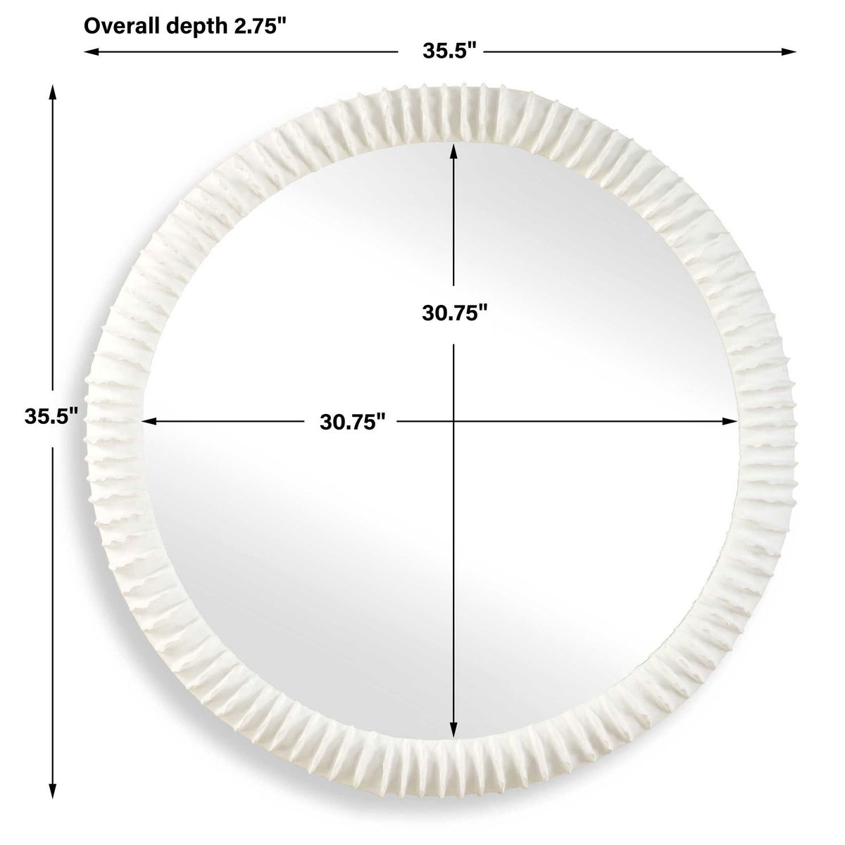 Akiko White Round Mirror, by Uttermost, 35.5" width x 35.5" height x 2.75" depth View 3