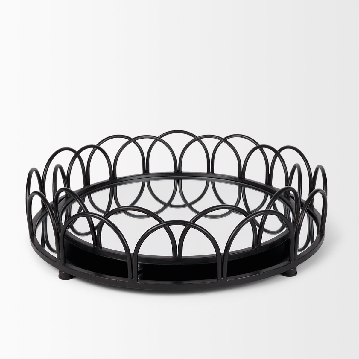 Lenore Round Metal/Mirror Tray Black (Set of 2), Decorative Object by Mercana, 18.9" length x 18.9" width x 4.33" height View 4