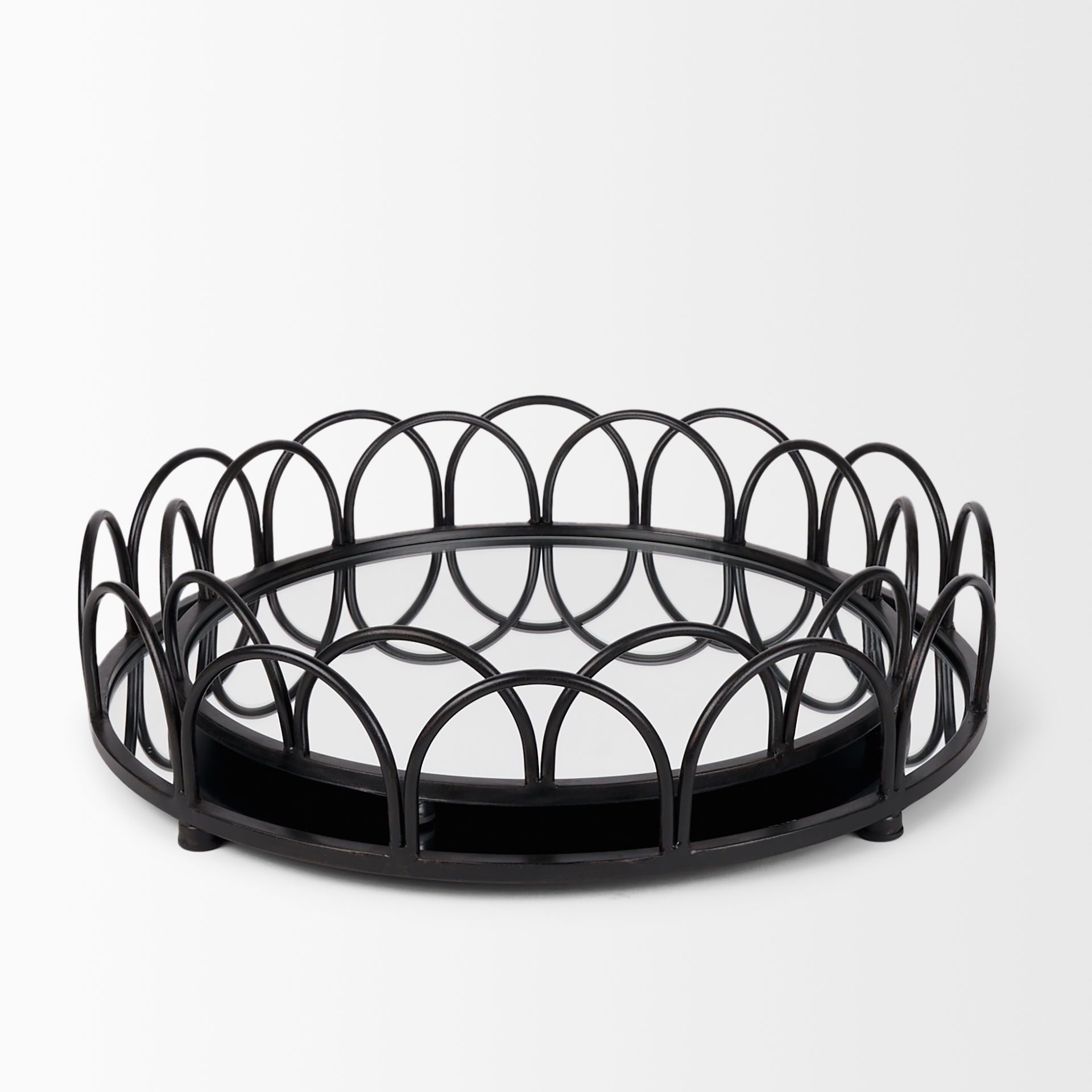 Lenore Round Metal/Mirror Tray Black (Set of 2) large image 