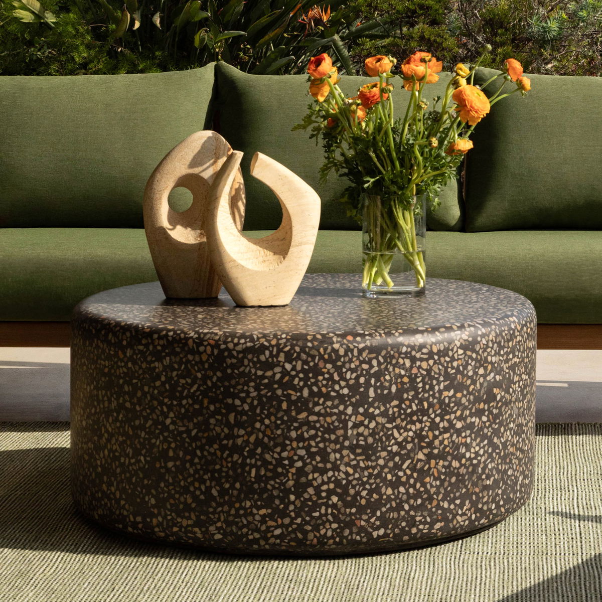 Damira Outdoor Coffee Table Black, by Dovetail, 35.43" width x 15.94" height x 35.82" diameter x 35.43" depth View 3