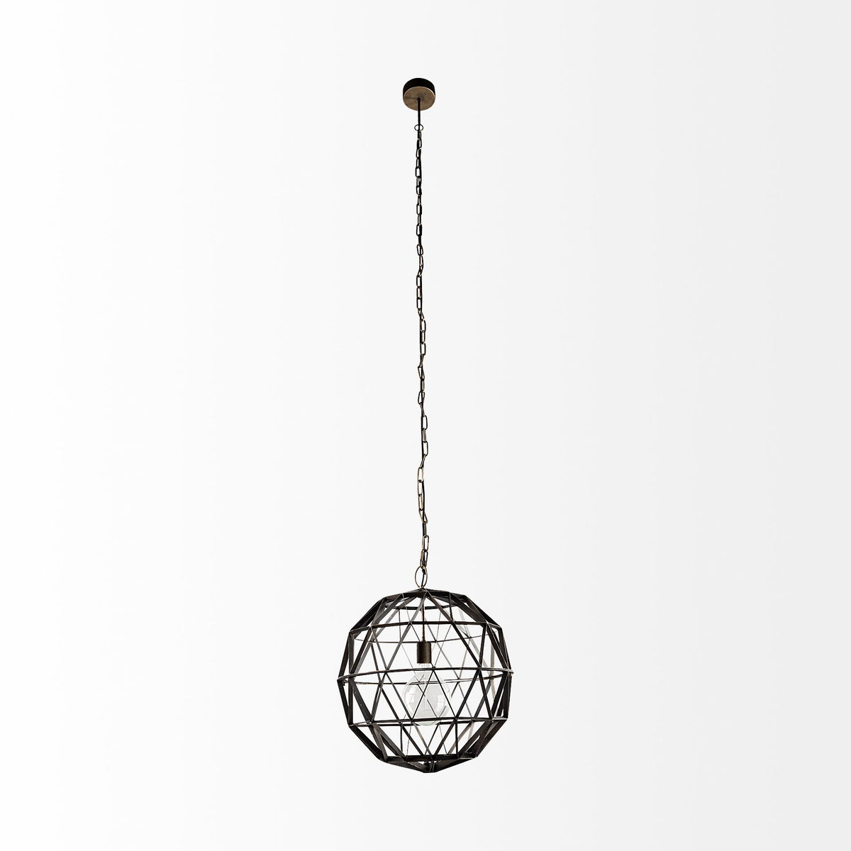 Dyson I 18x18 Black Metal Triangular Orb Pendant Light, by Mercana, 18" length x 18" width x 18" height View 3