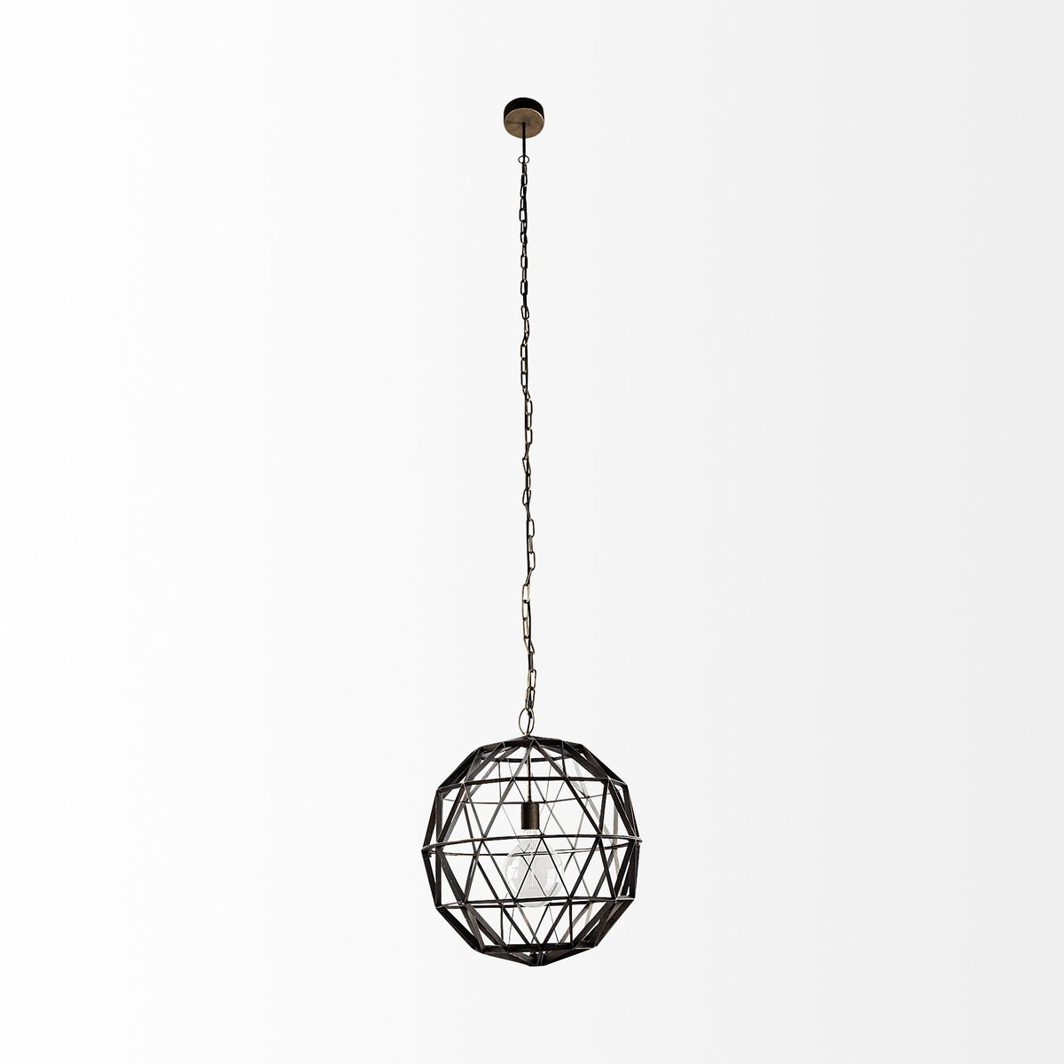 Dyson I 18x18 Black Metal Triangular Orb Pendant Light, by Mercana, 18" length x 18" width x 18" height View 3