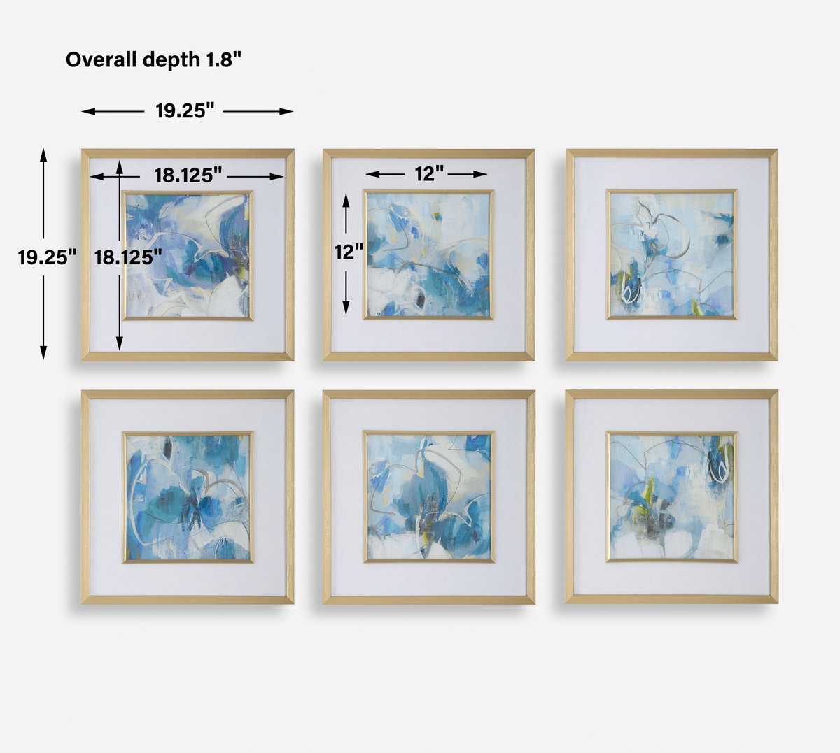 Fresh Start Blue Abstract Prints Set/6, by Uttermost, 19.25" width x 19.25" height x 1.8" depth View 3