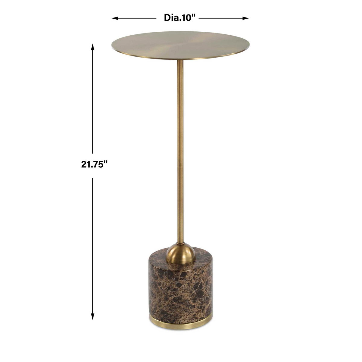 Verlin Brass Drink Table, Side & End Table by Uttermost, 10" width x 21.75" height x 10" depth View 3