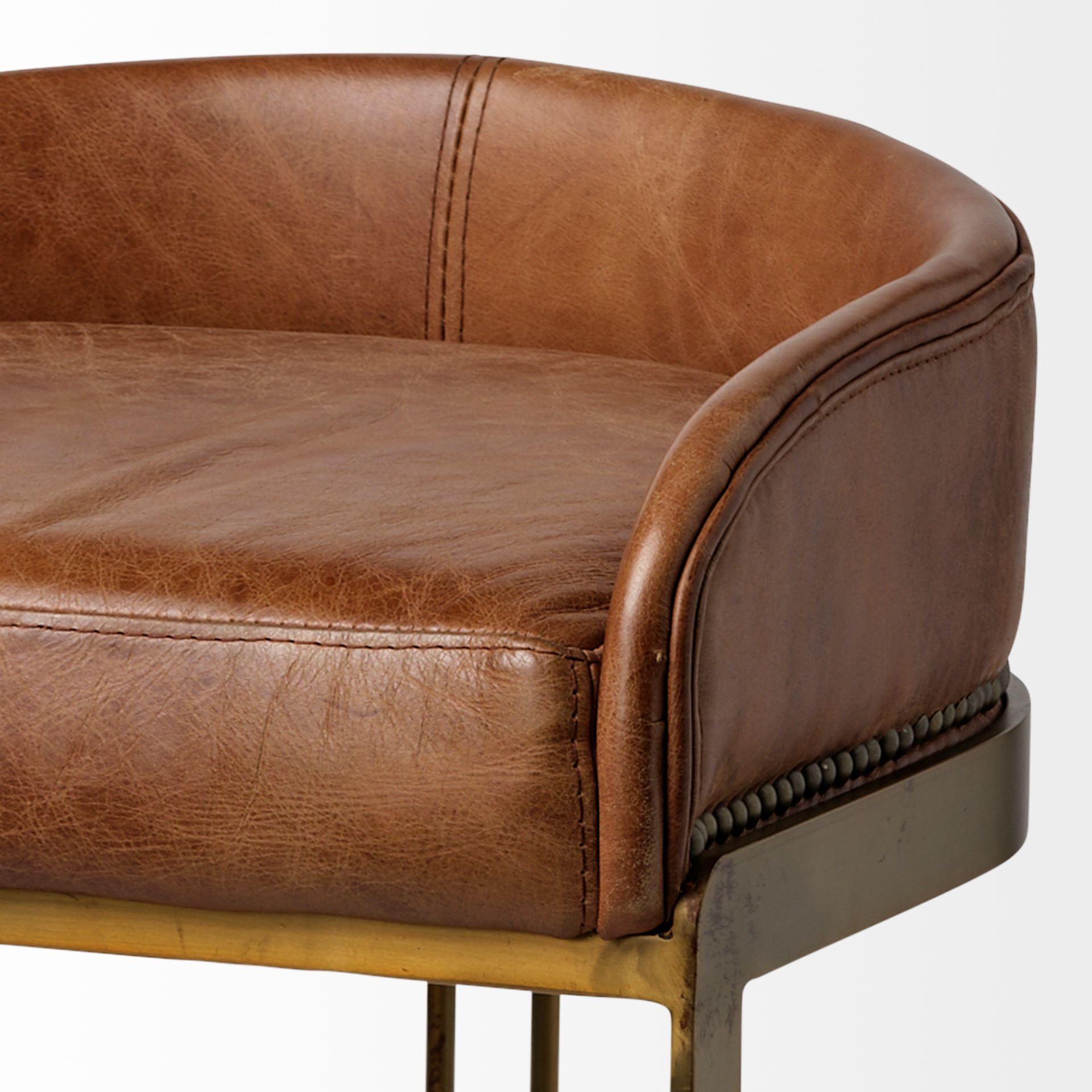 Hollyfield 20.5L x 19.75W x 32.75H Brown Leather Seat Gold Metal Base Bar Stool large image 