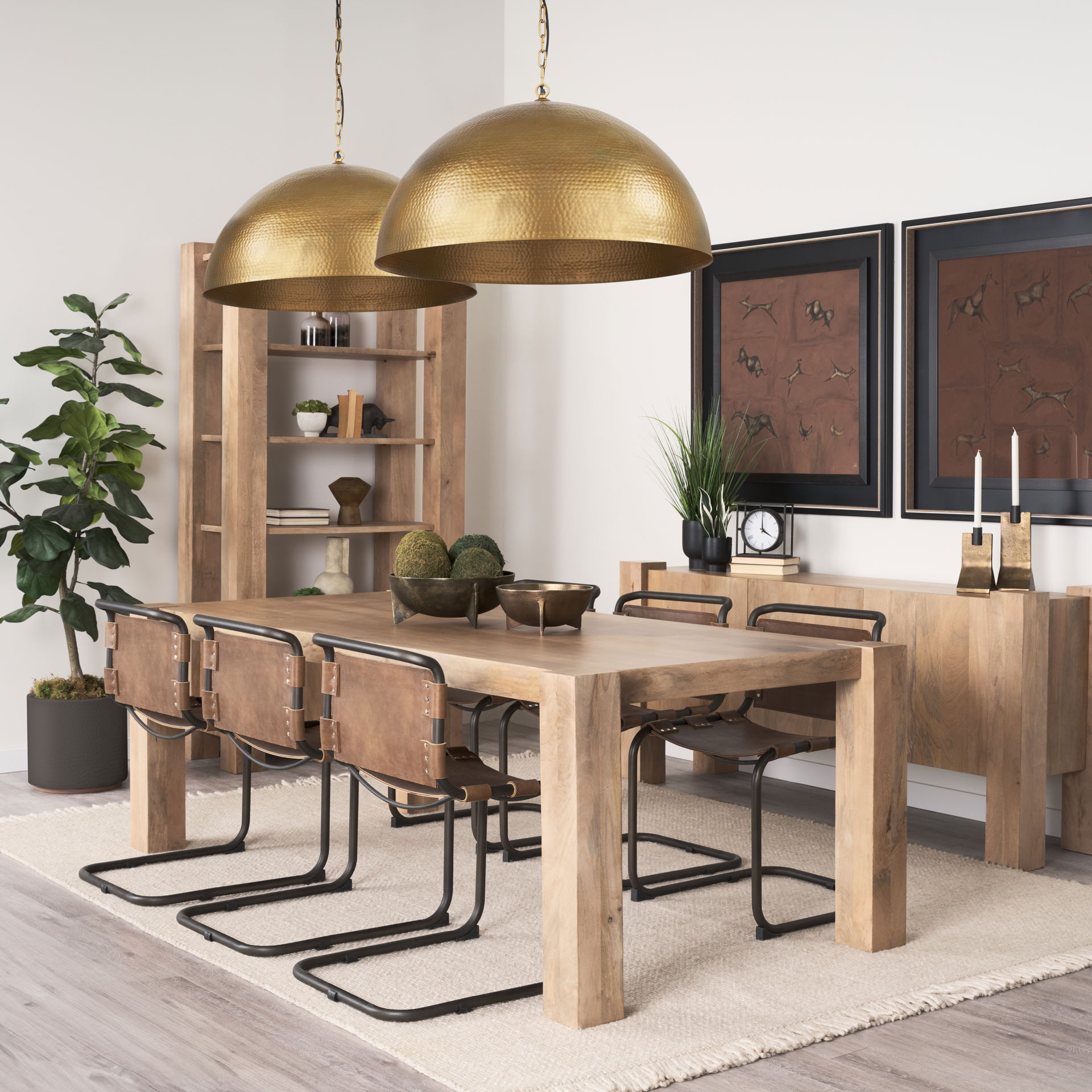 Karina 24' Round Brass-tone Hammered Metal Dome  Pendant Light, by Mercana, 24" length x 24" width x 15" height View 2