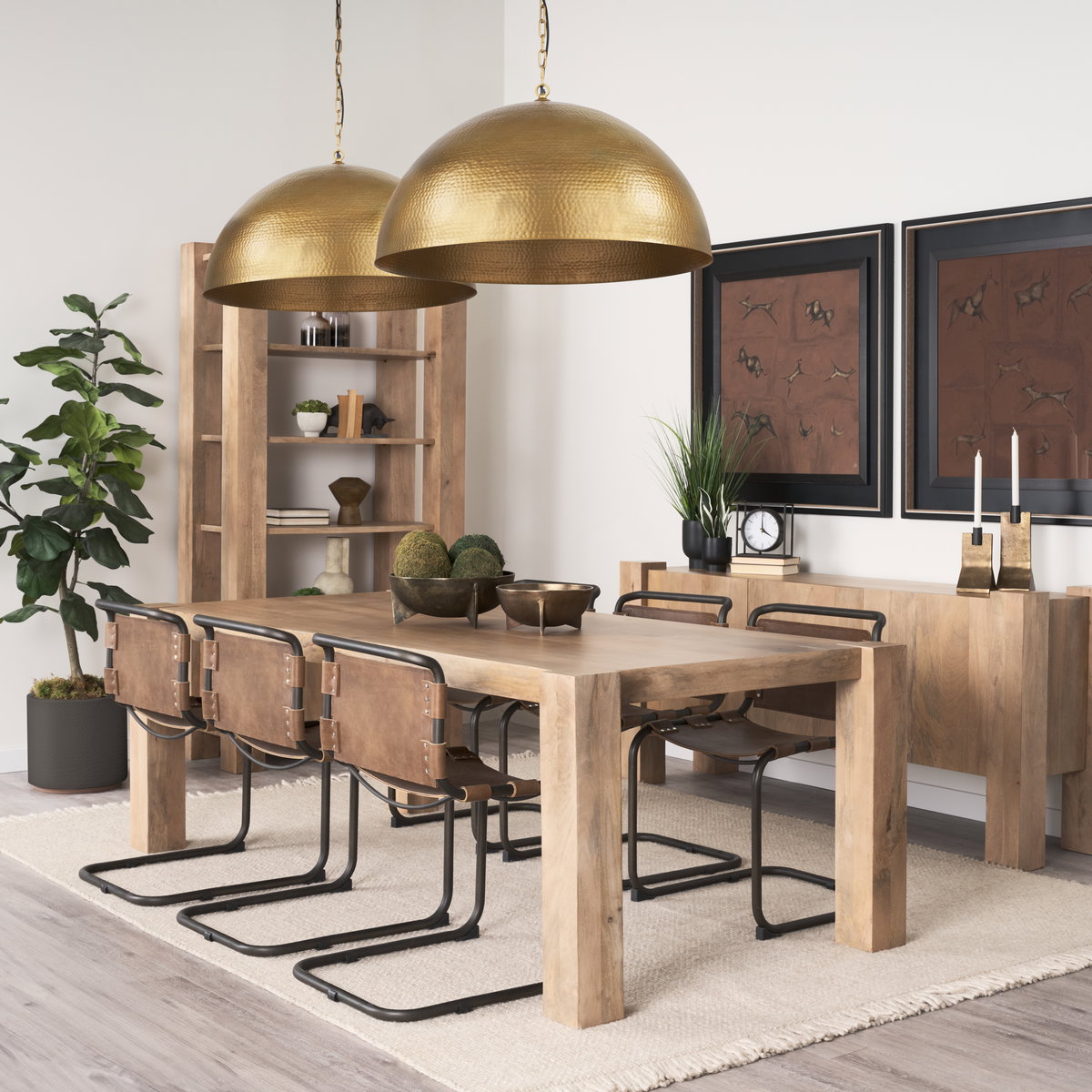 Karina 24' Round Brass-tone Hammered Metal Dome  Pendant Light, by Mercana, 24" length x 24" width x 15" height View 2