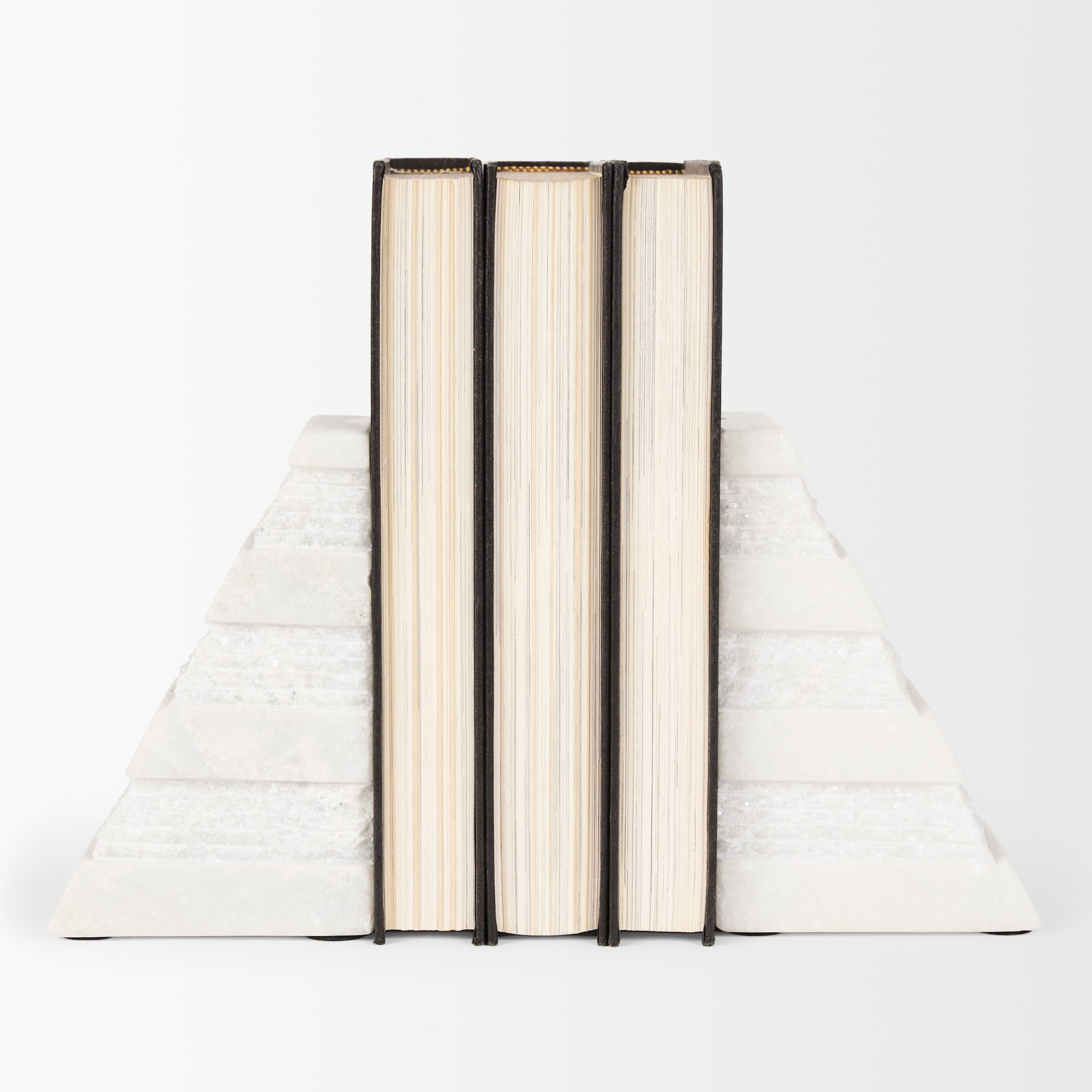 Cavetto White Marble Bookends with rough carving S/2, by Mercana, 4.25" length x 2.5" width x 6" height View 5