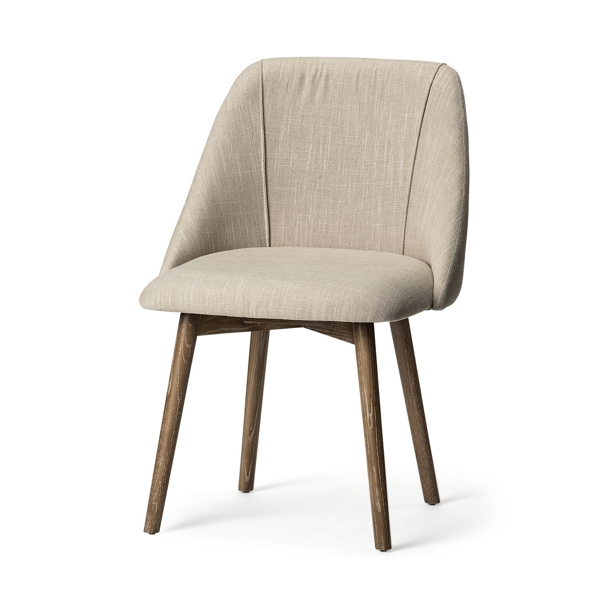 Ronald I Cream Fabric Wrap Brown Wooden Base Dining Chair, by Mercana, 22.5" length x 21.5" width x 32.25" height View 1