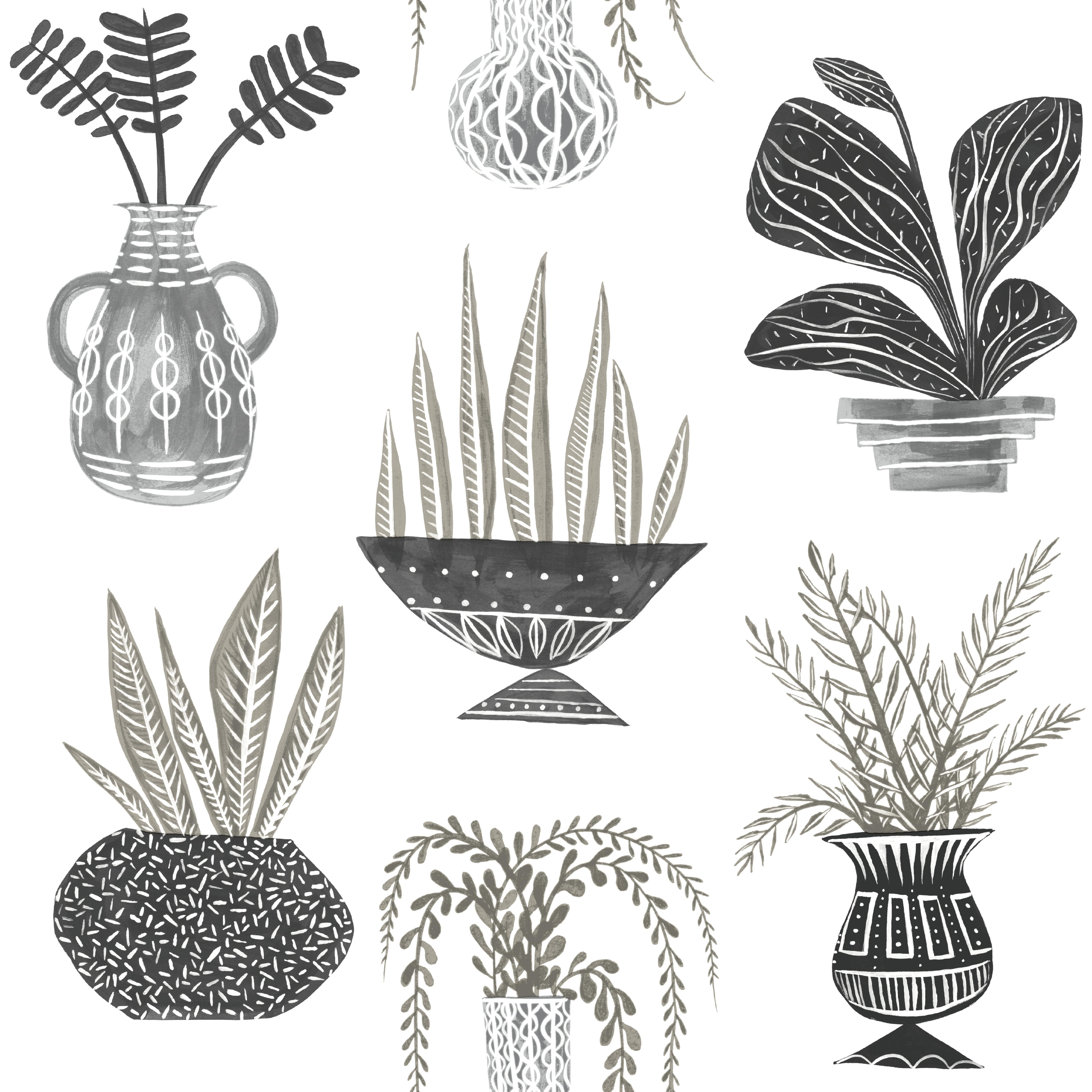 Plant Party Black Peel & Stick Wallpaper, by York Wall, 20' length x 1'8.5" width x 0.02" depth View 1