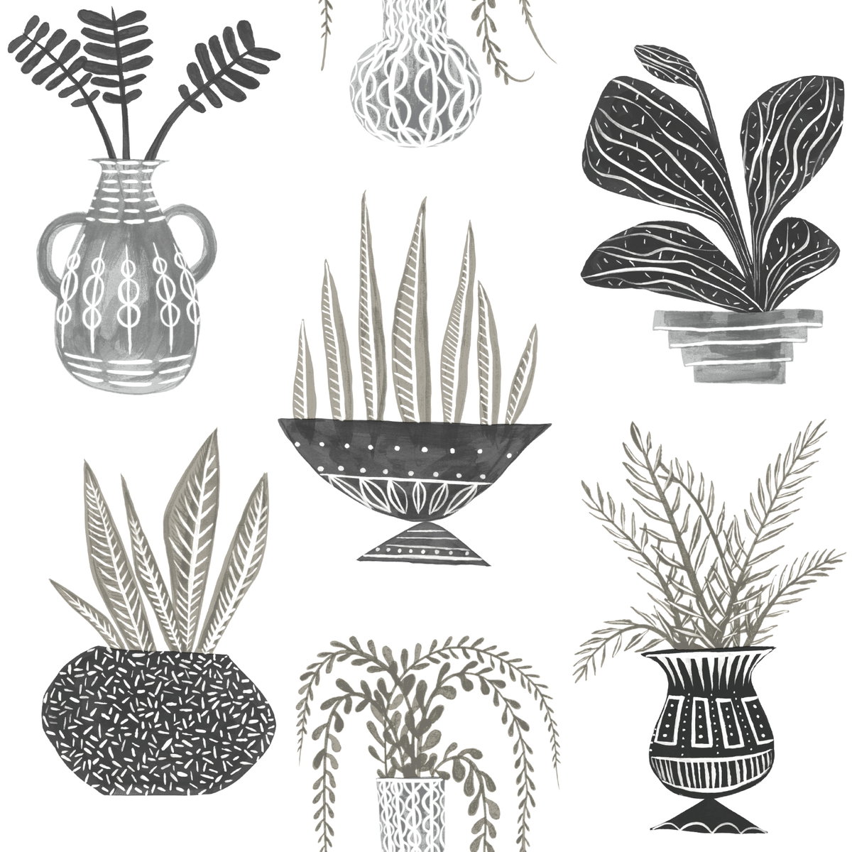 Plant Party Black Peel & Stick Wallpaper, by York Wall, 20' length x 1'8.5" width x 0.02" depth