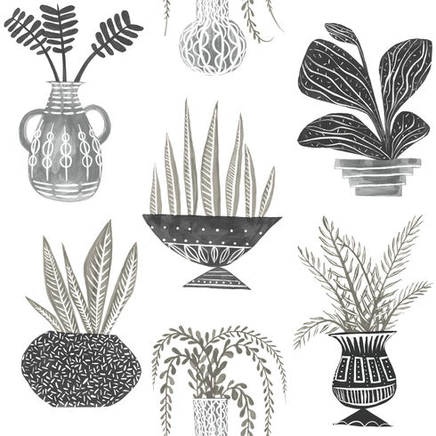 Plant Party Black Peel & Stick Wallpaper