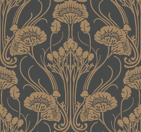 Nouveau Damask Black Wallpaper