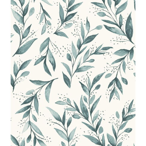 Weekends Olive Branch Teal Wallpaper