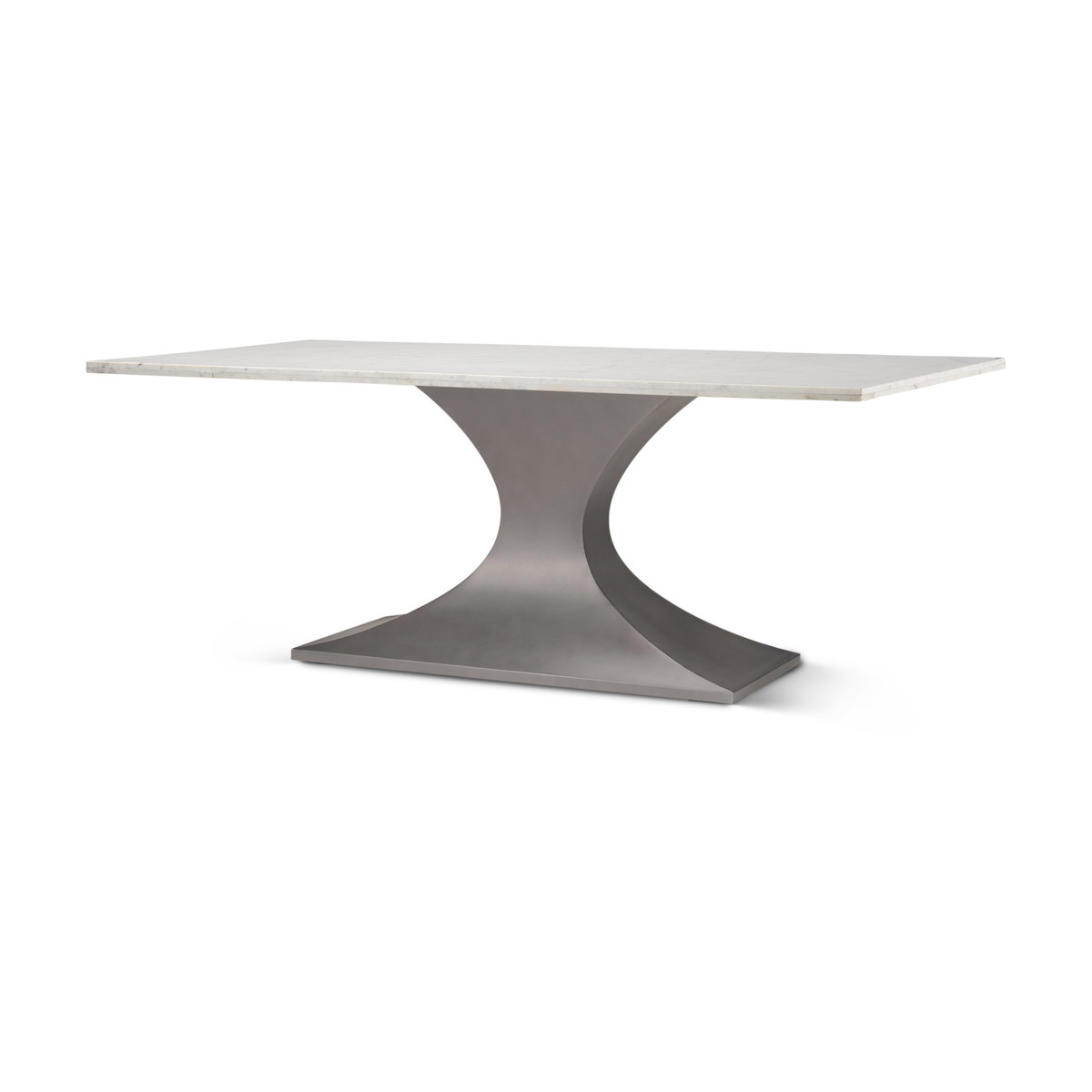 Maxton 79'L x 39'W Rectangular Pedestal Dining Table | White Marble & Gunmetal Metal | Seats 8, by Mercana, 79" length x 39" width x 30" height View 1