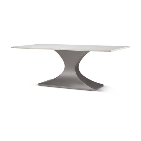 Maxton 79"L x 39"W Rectangular Pedestal Dining Table | White Marble & Gunmetal Metal | Seats 8
