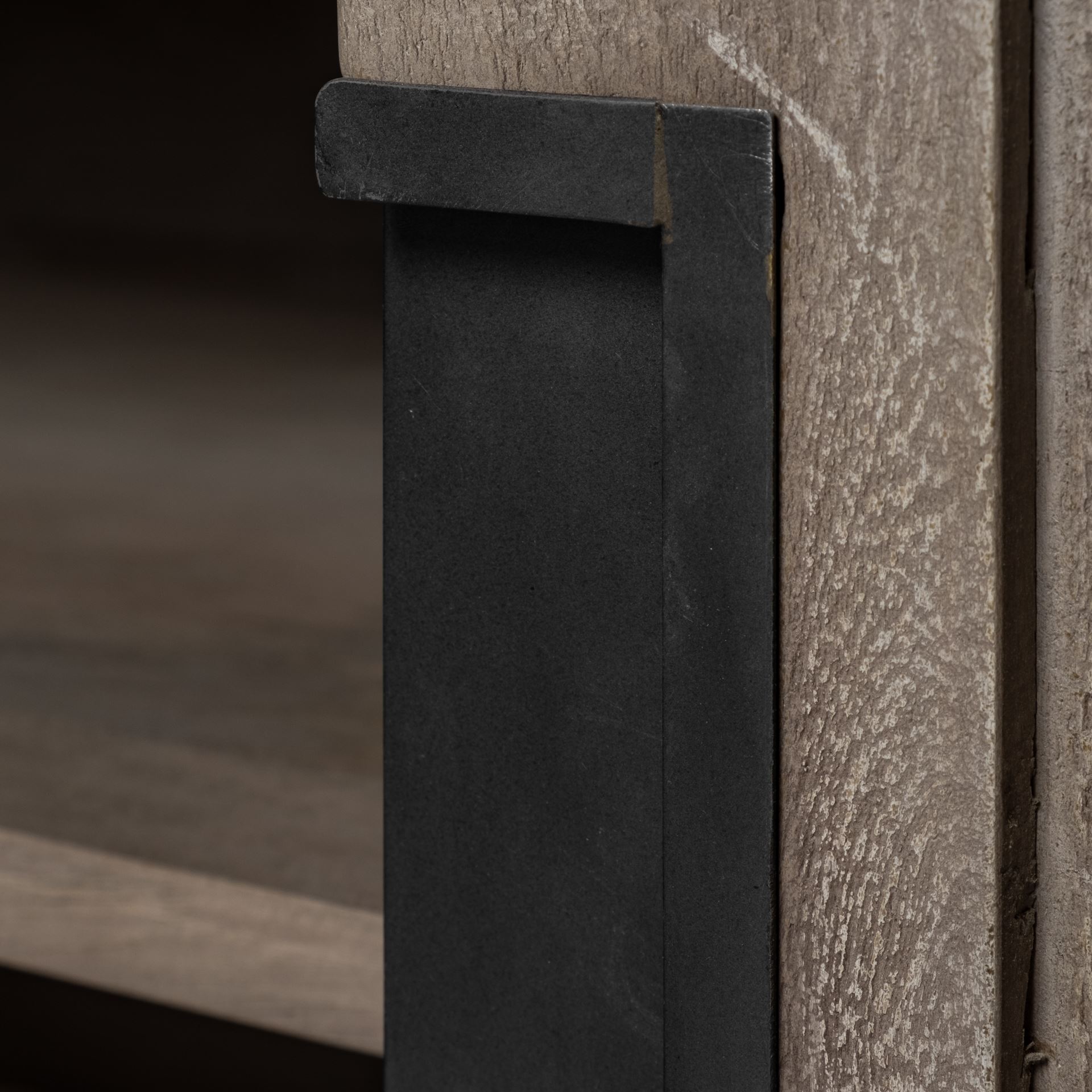 Braxton II Light Brown Wood and Iron Three Shelf Shelving Unit 41.5L x 18.5W x 9, Shelving & Bookcase by Mercana, 41.5" length x 18.5" width x 90" height View 8