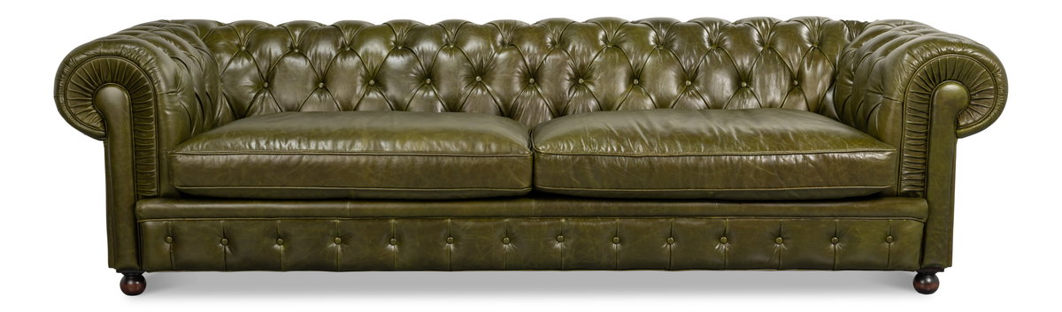 Savile Leather Sofa, Green, Sofas & Sectional by Sarreid, 103" length x 39" width x 29" height View 2
