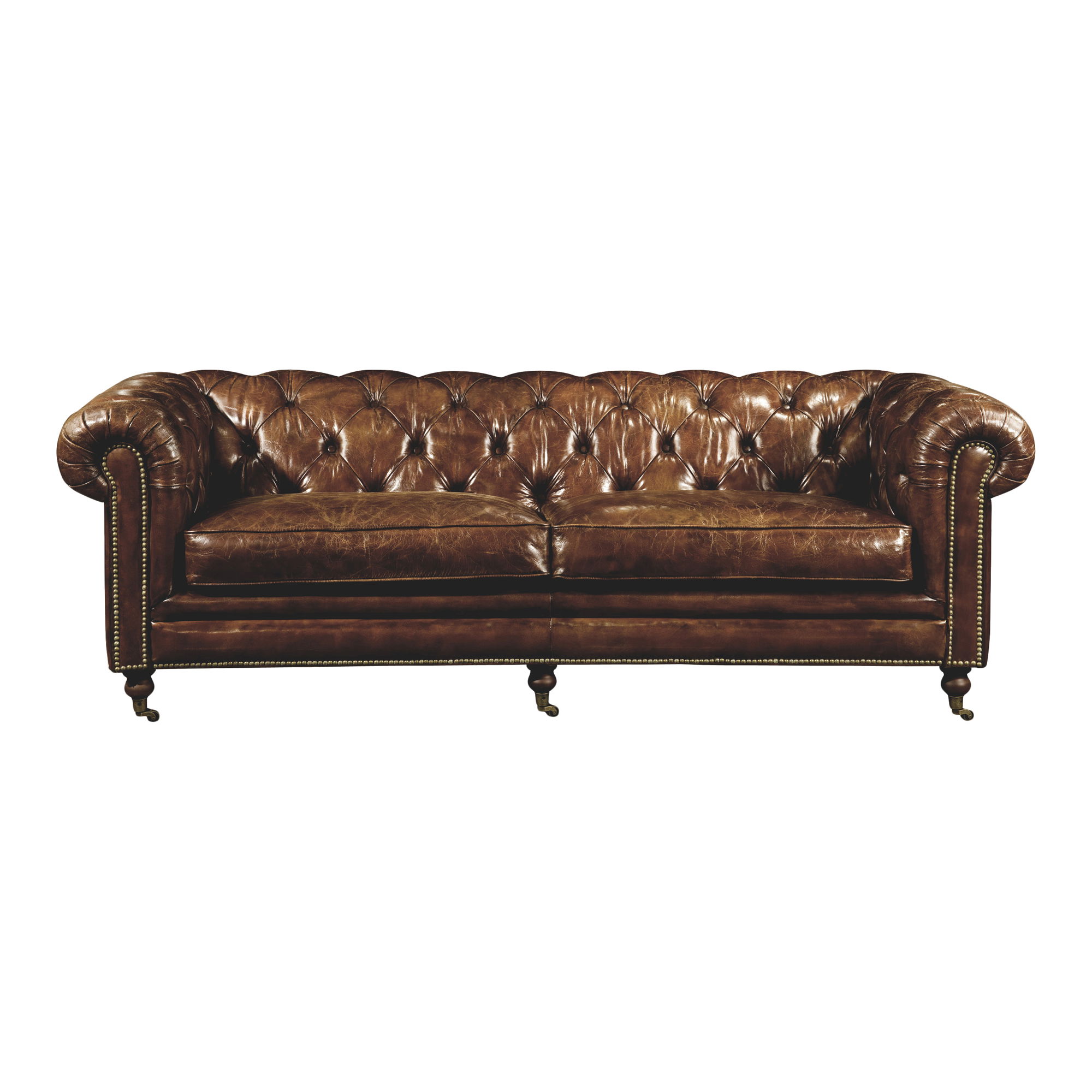 Birmingham Sofa Dark Brown Leather, Sofas & Sectional by Moe's Home, 87" width x 29" height x 36" depth View 1