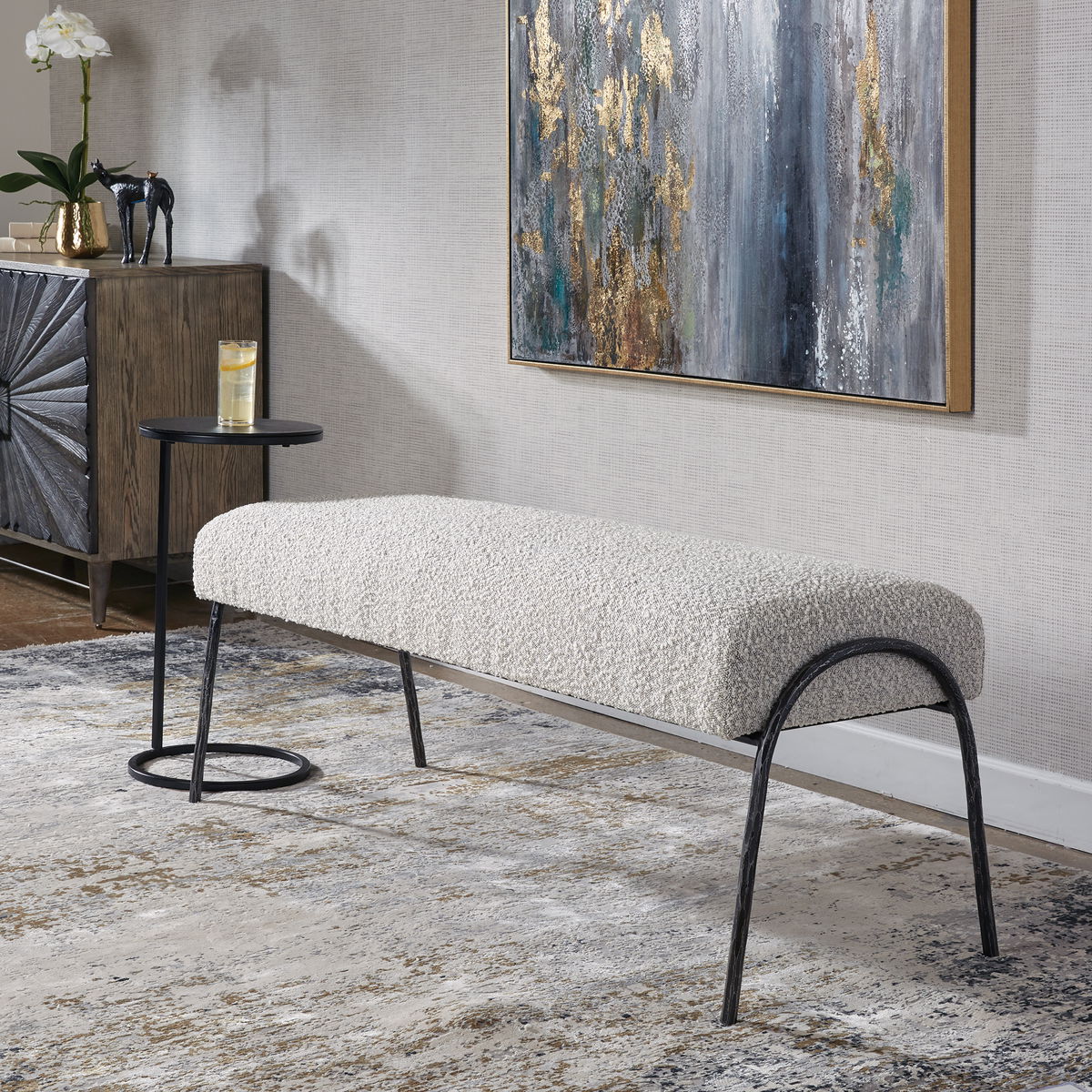Jacobsen Modern Gray Bench, Benche by Uttermost, 56" width x 20" height x 19" depth View 2