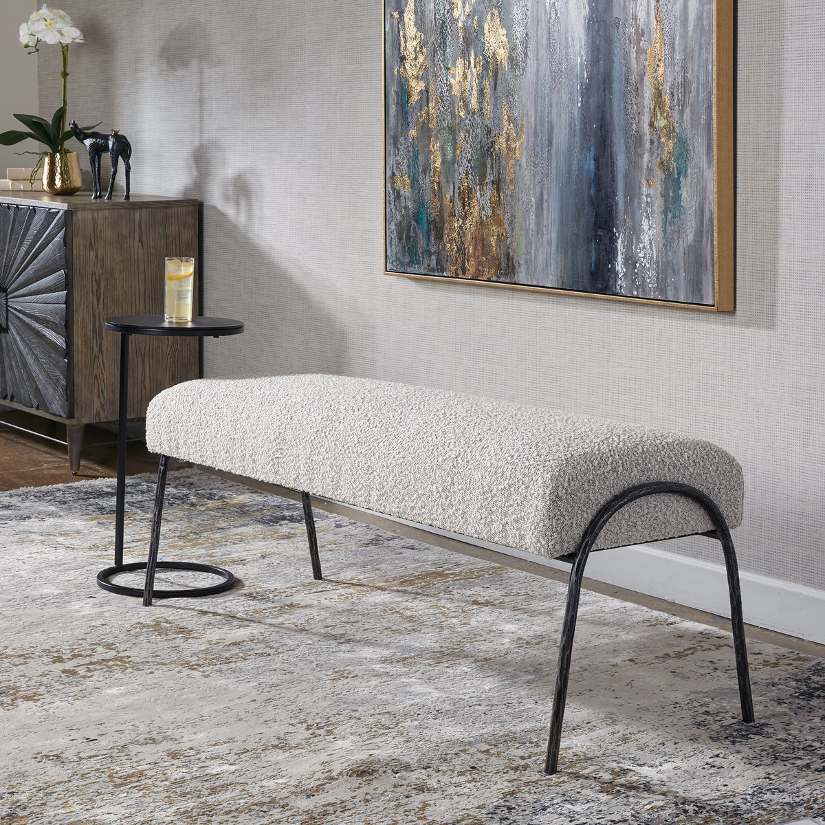 Jacobsen Modern Gray Bench, Benche by Uttermost, 56" width x 20" height x 19" depth View 2