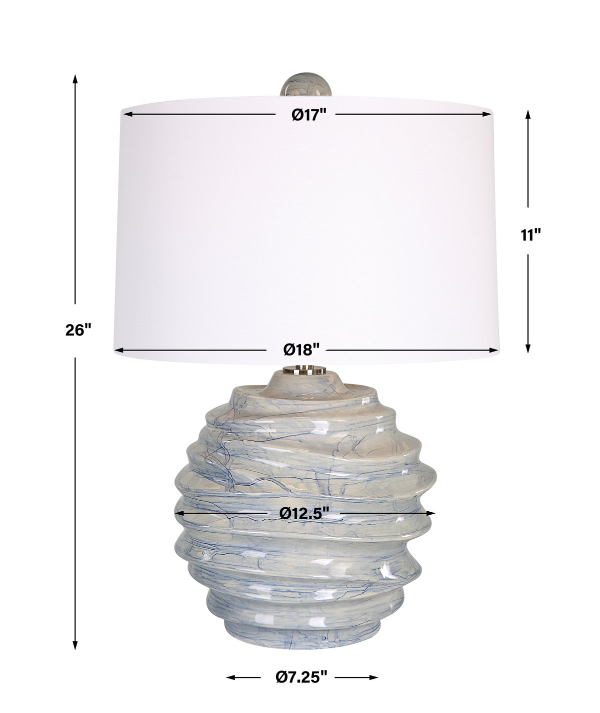 Waves Blue & White Accent Lamp, by Uttermost, 18" width x 26" height x 18" depth View 3