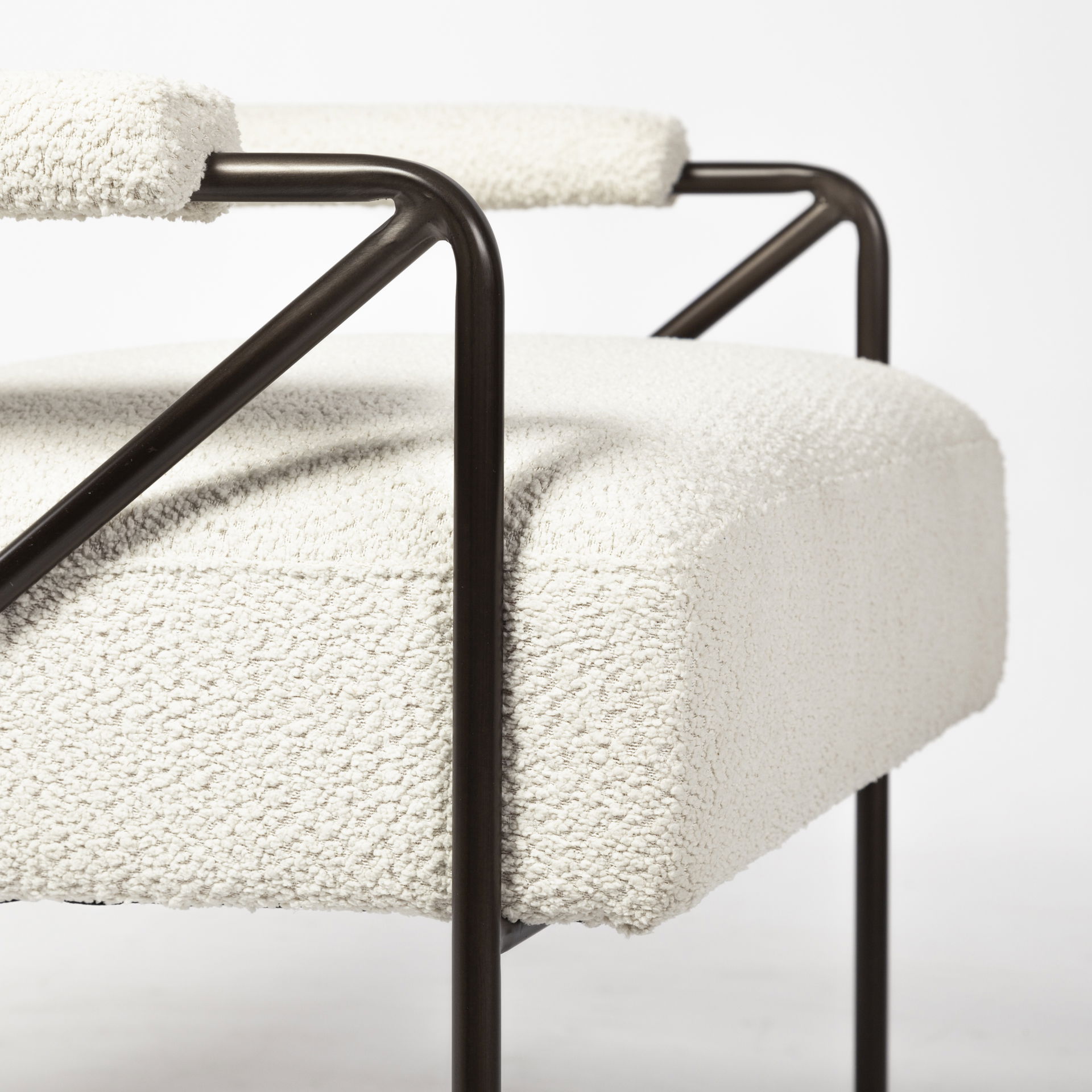 Vicunya Cream Fabric with Gun Metal Gray Metal Frame Accent Chair, by Mercana, 27.17" length x 30.71" width x 30.71" height View 12