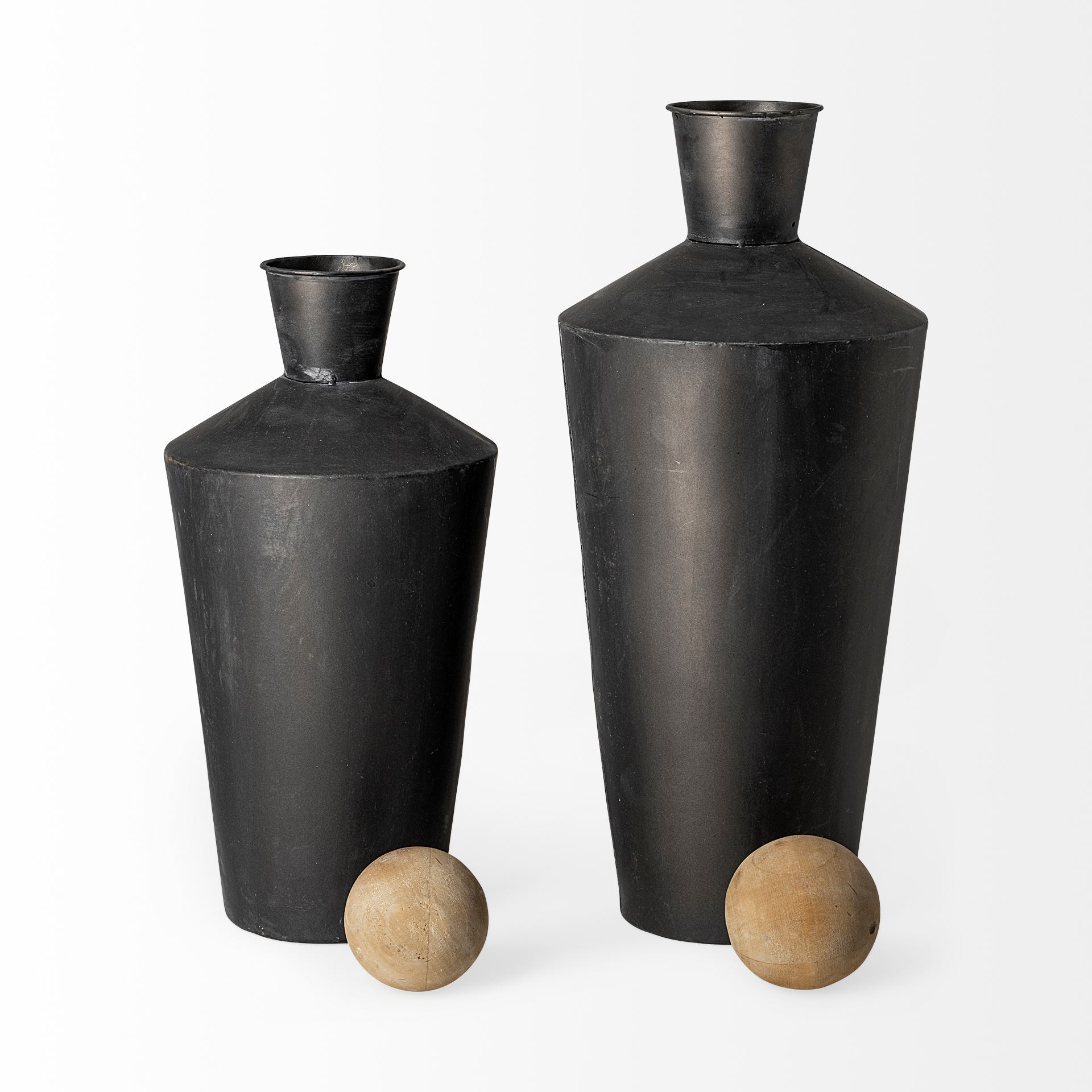 Asher Set of Two Black Metal Urns, Decorative Jar by Mercana, 7.48" length x 7.48" width x 18.5" height View 5