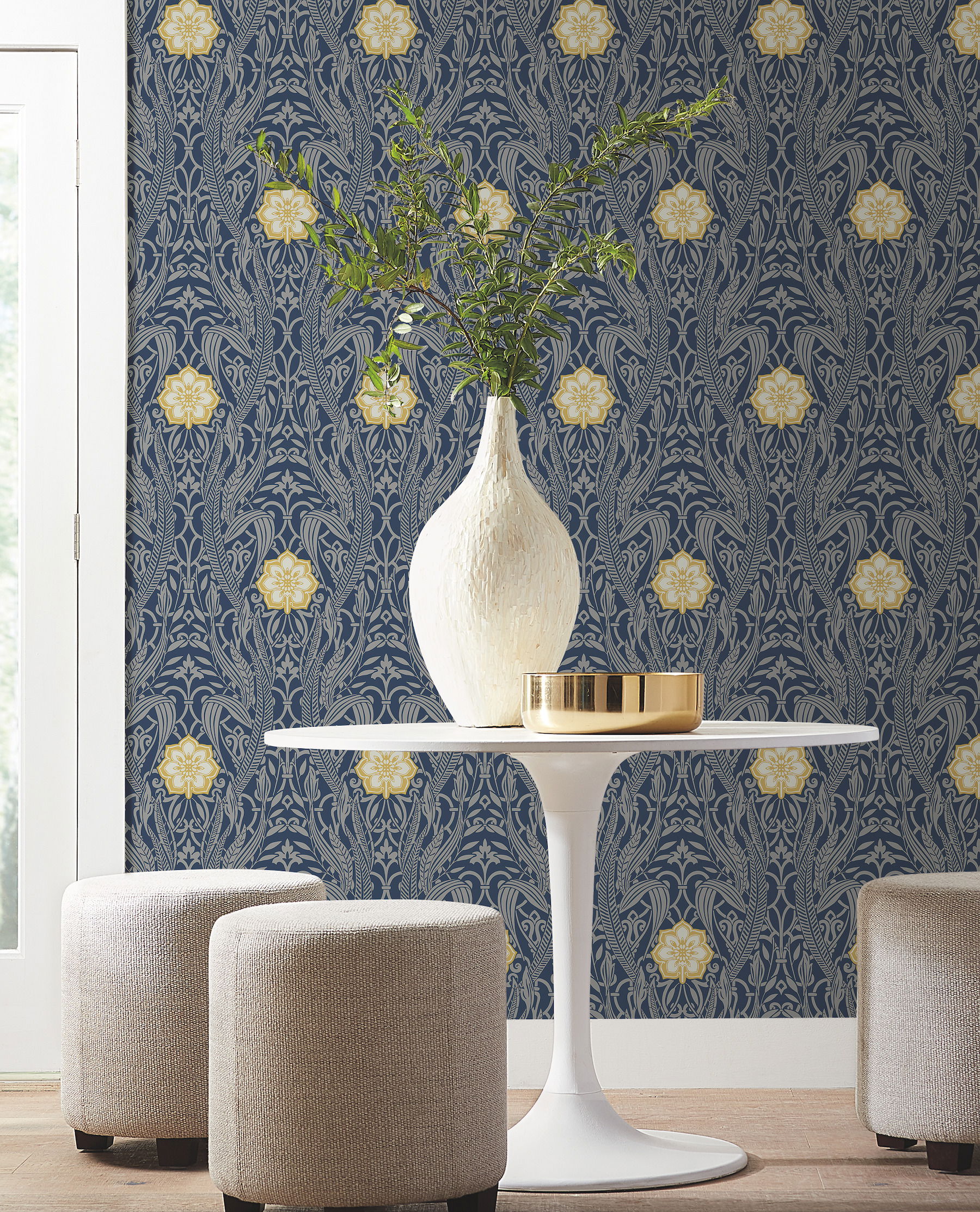 Gatsby Damask Navy Wallpaper large image 