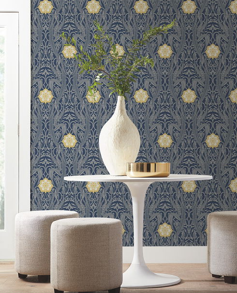 Gatsby Damask Navy Wallpaper