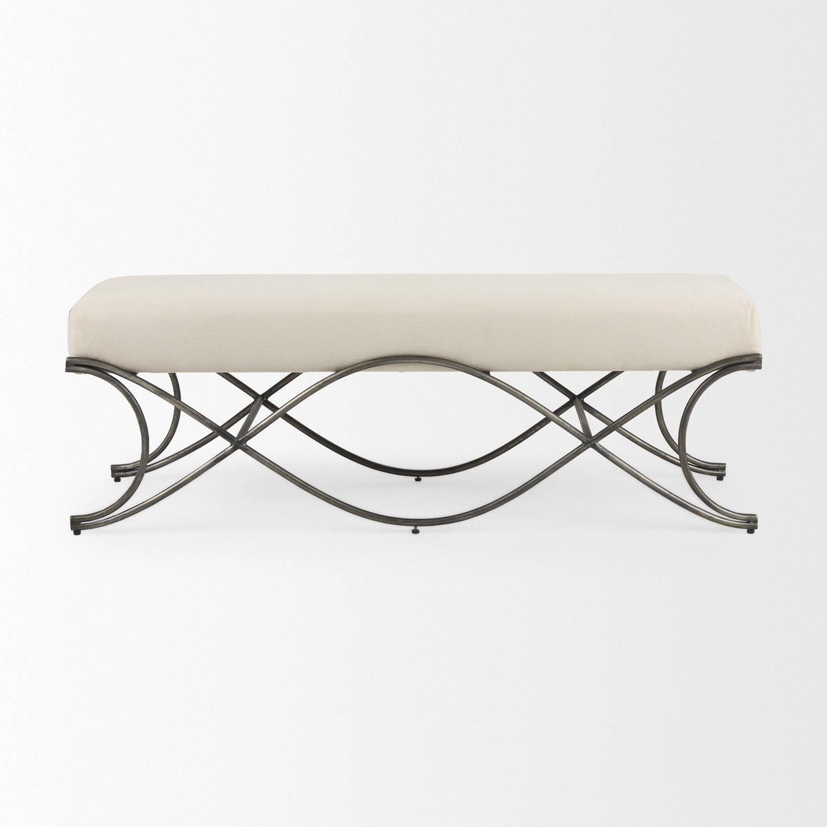 Ayla 55L x 17.6W x 18H Cream Fabric Seat with Antique Nickel Frame Bench, Benche by Mercana, 55" length x 19.75" width x 20.5" height View 5