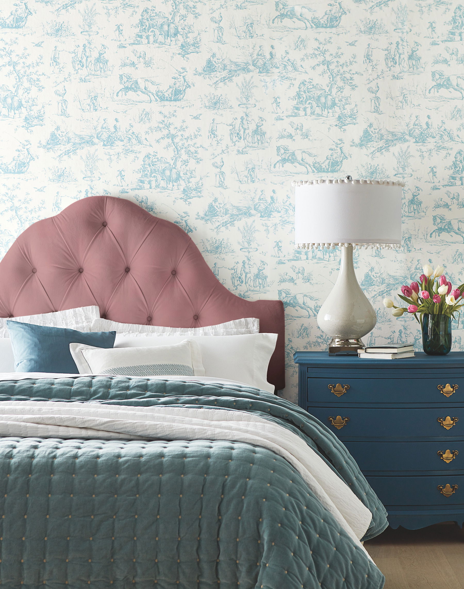 Seasons Toile Teal Wallpaper large image 
