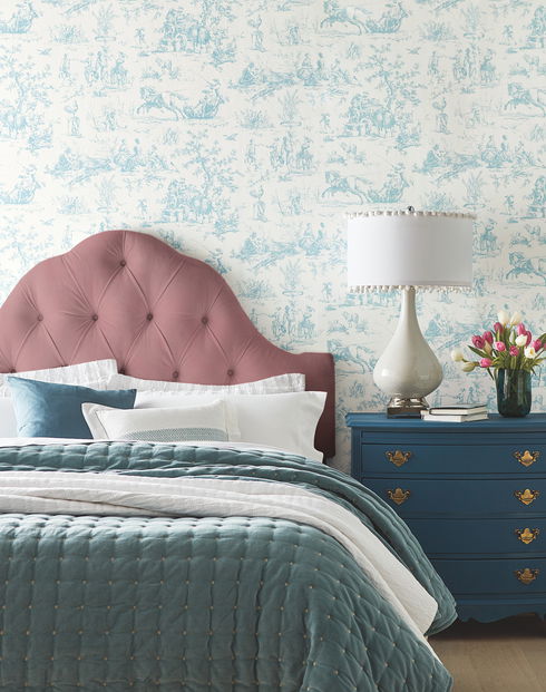 Seasons Toile Teal Wallpaper