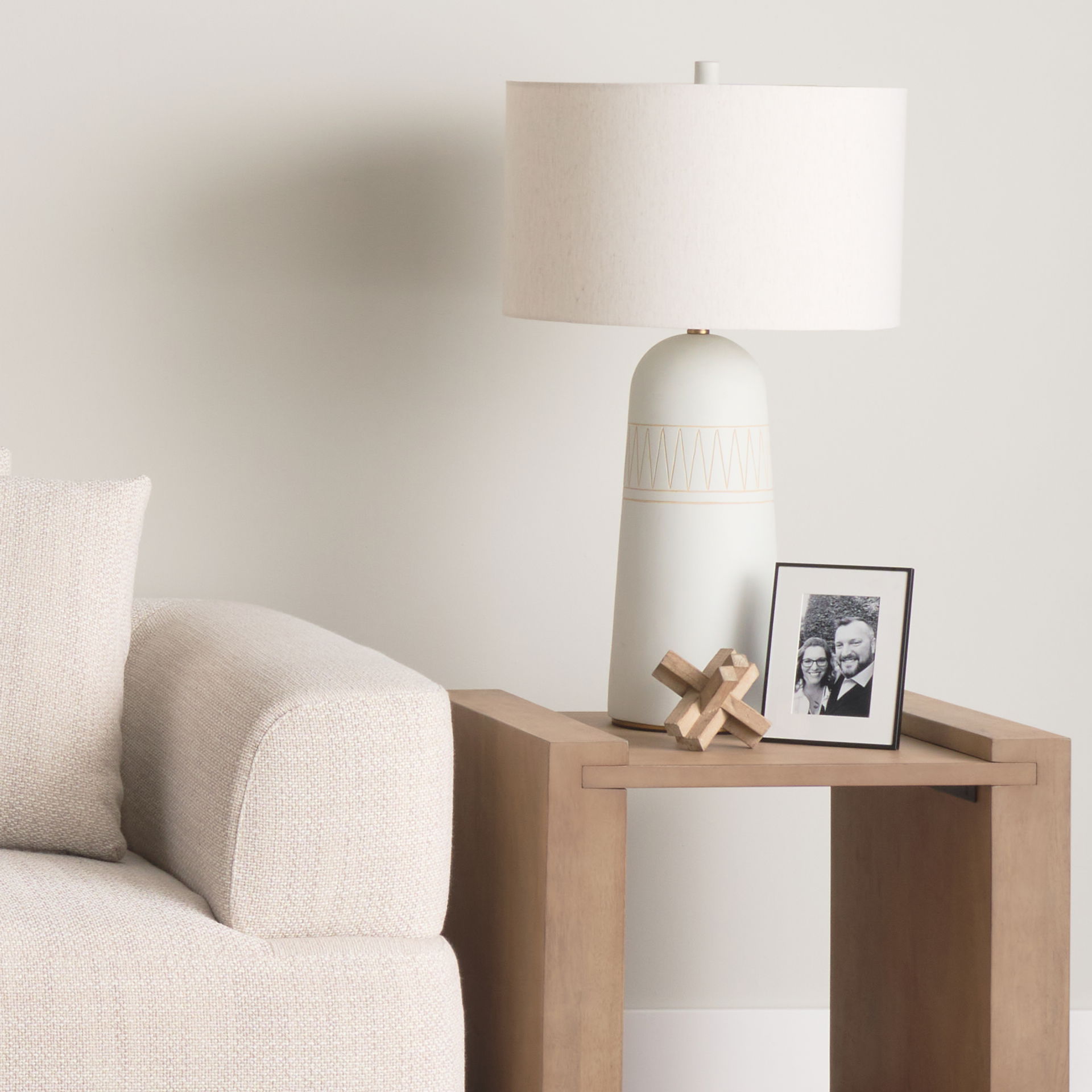 Javier 18.0L x 18.0W x 30.75H Light Base with Cream Shade Table Lamp, by Mercana, 18" length x 18" width x 30" height View 3