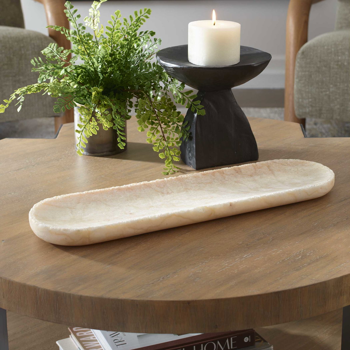 Sculpted Onyx Bowl, Decorative Tray by Uttermost, 21.75" width x 1.25" height x 6" depth View 3