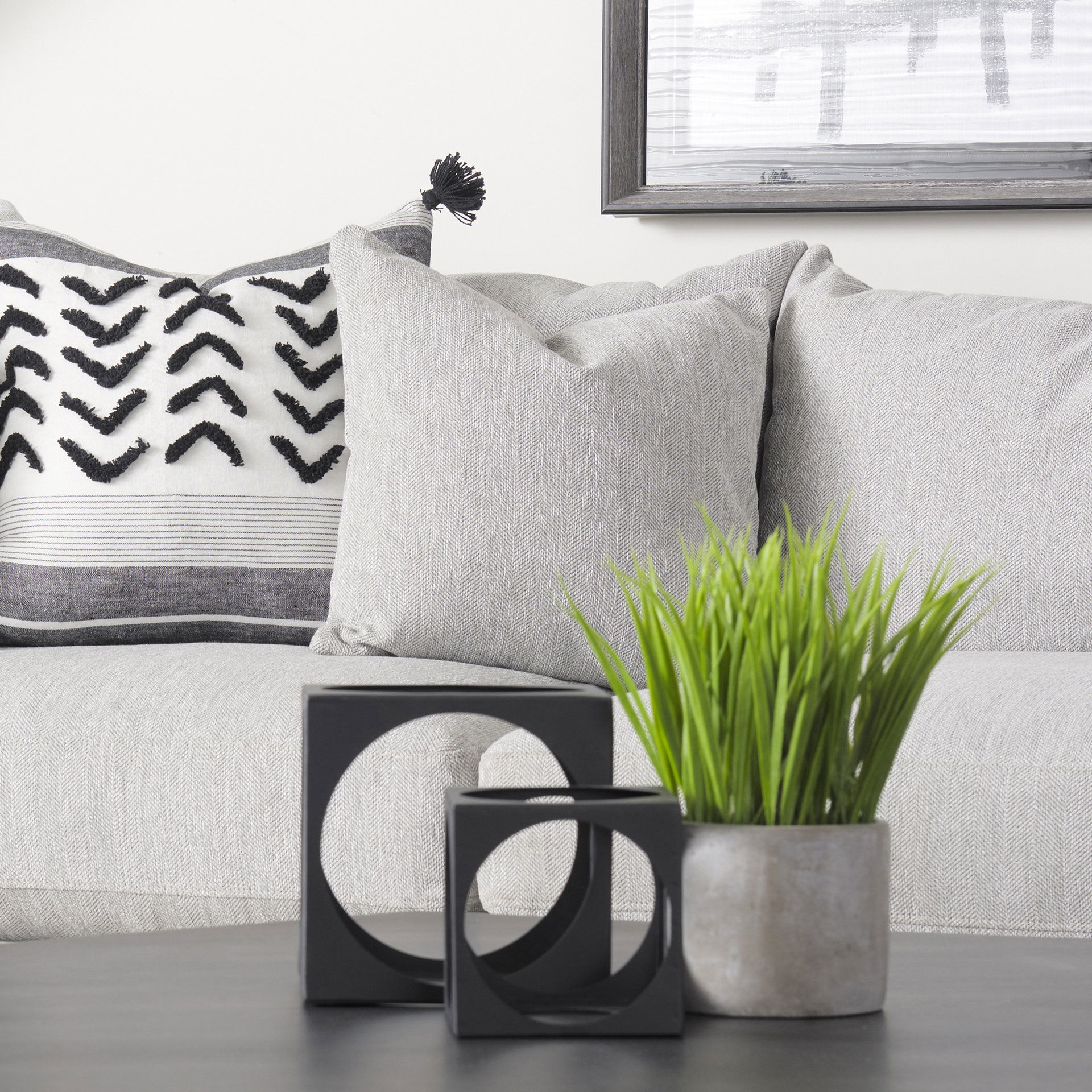 Valence Light Gray Throw Pillow Sectional Piece, Sectional Sofa by Mercana, 17.72" length x 0.39" width x 17.72" height View 3