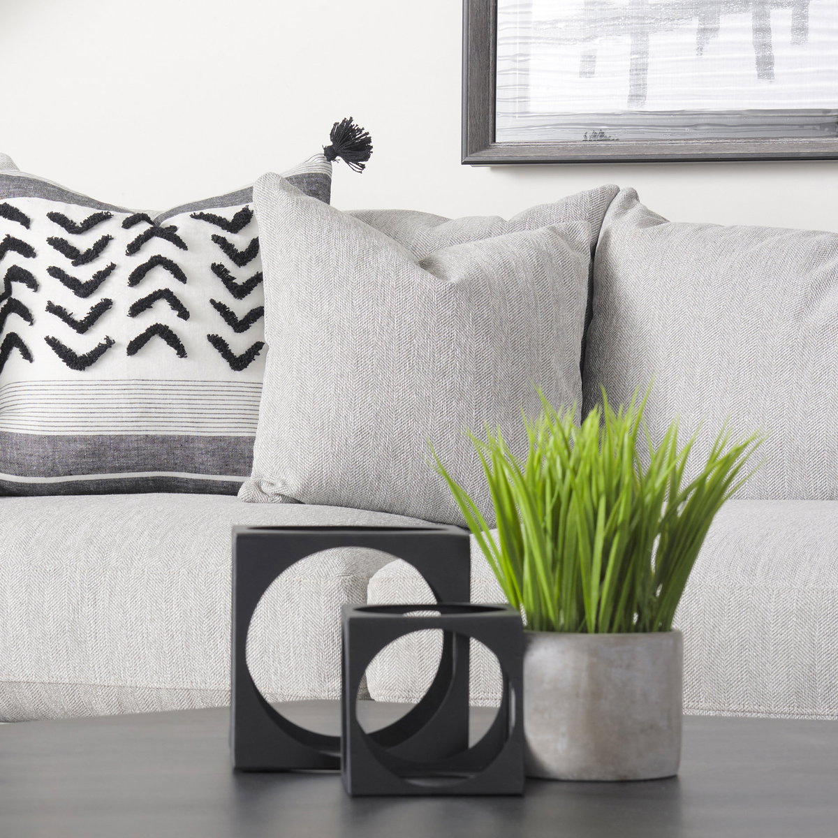 Valence Light Gray Throw Pillow Sectional Piece, Sectional Sofa by Mercana, 17.72" length x 0.39" width x 17.72" height View 3