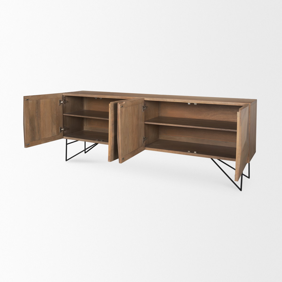 Darwin Light Brown Wooden 4 Door with 2 Shelves Sideboard, Sideboards & Buffet by Mercana, 80" length x 17.5" width x 30" height View 8