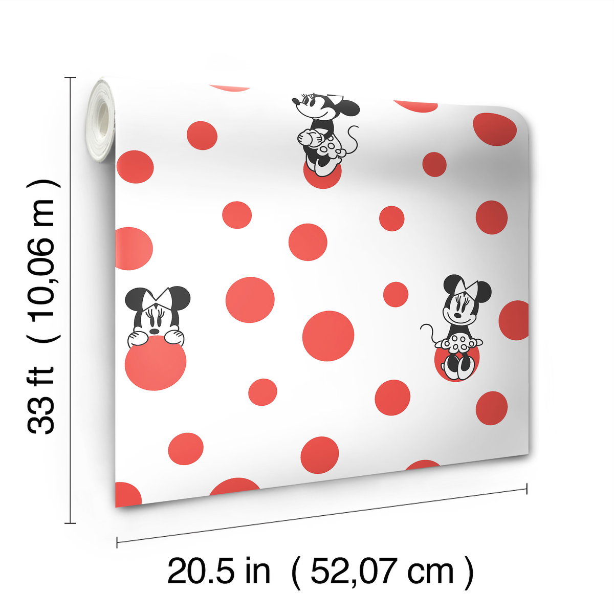 Disney Minnie Mouse Dots Red Wallpaper, by York Wall, 33' length x 1'8.5" width x 0.02" depth View 6