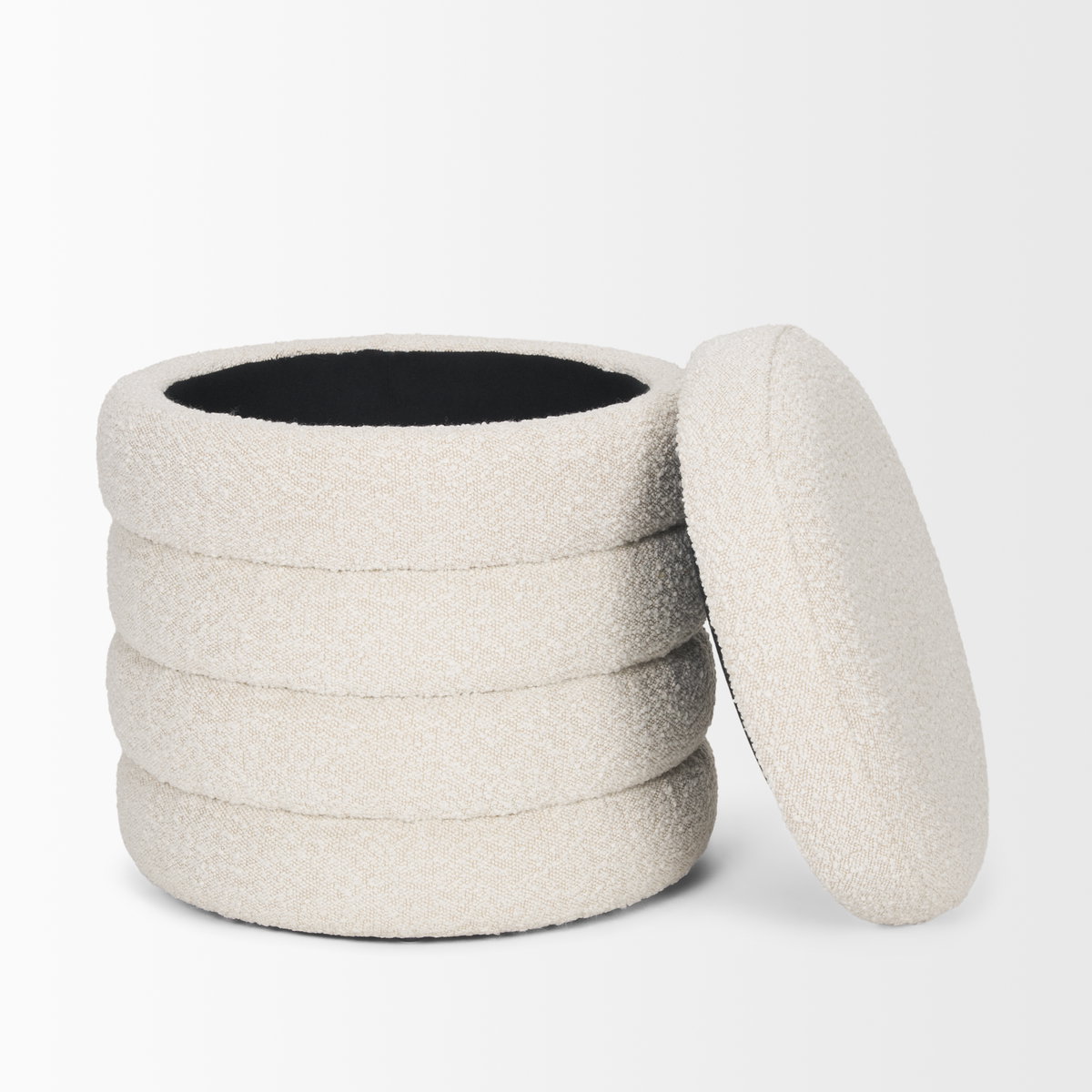 Elise Cream Boucle Upholstered Storage Ottoman, by Mercana, 18.9" length x 18.9" width x 20" height View 7
