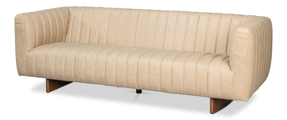 Denys Leather Sofa  Cappuccino White, by Sarreid, 2'11" length x 7'1" width x 2'4" height View 1