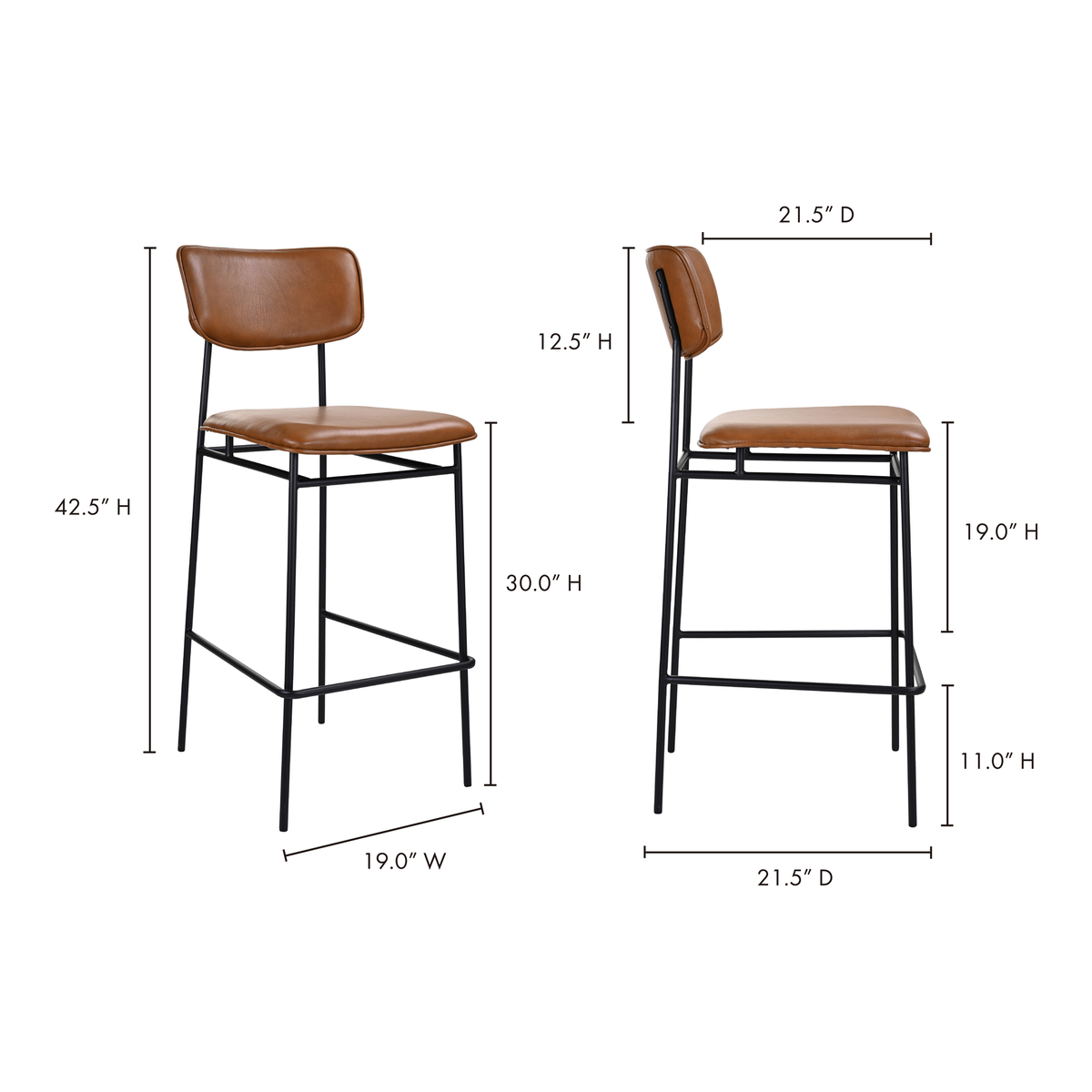 Sailor Bar Stool Brown, Counter & Bar Stool by Moe's Home, 18.1" width x 42.5" height x 21.5" depth View 7