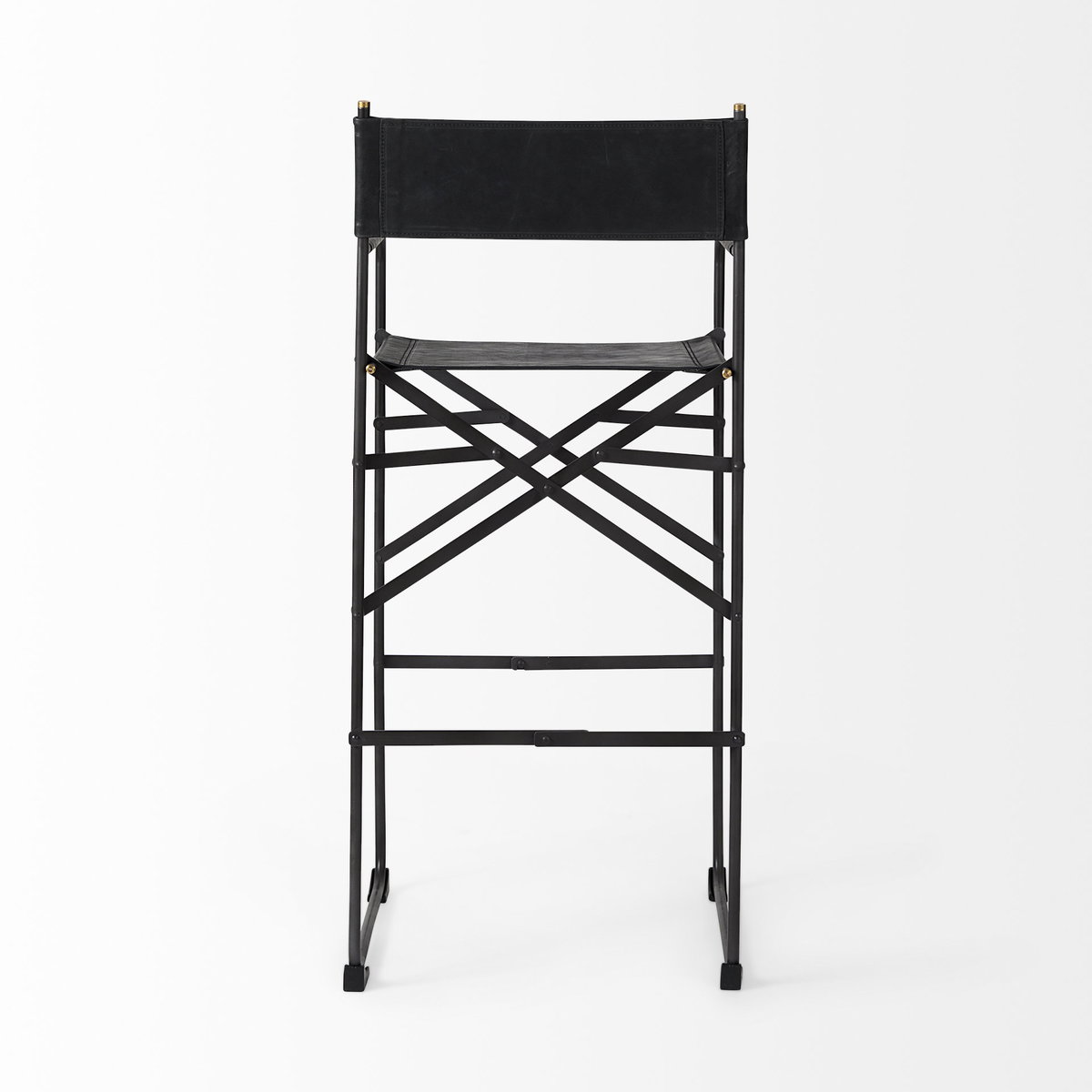 Direttore Backless 44.1in Seat Bar Stool | Black Leather with Black Iron, Counter & Bar Stool by Mercana, 19.3" length x 20" width x 44.1" height View 4