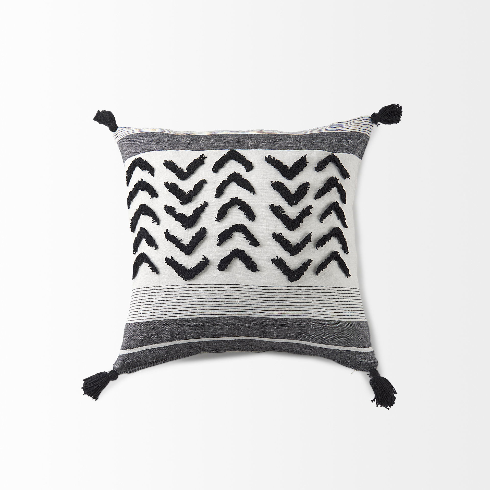 Kimia 20L x 20W White and Black Fabric Herringbone and Fringed Decorative Pillow Cover large image 