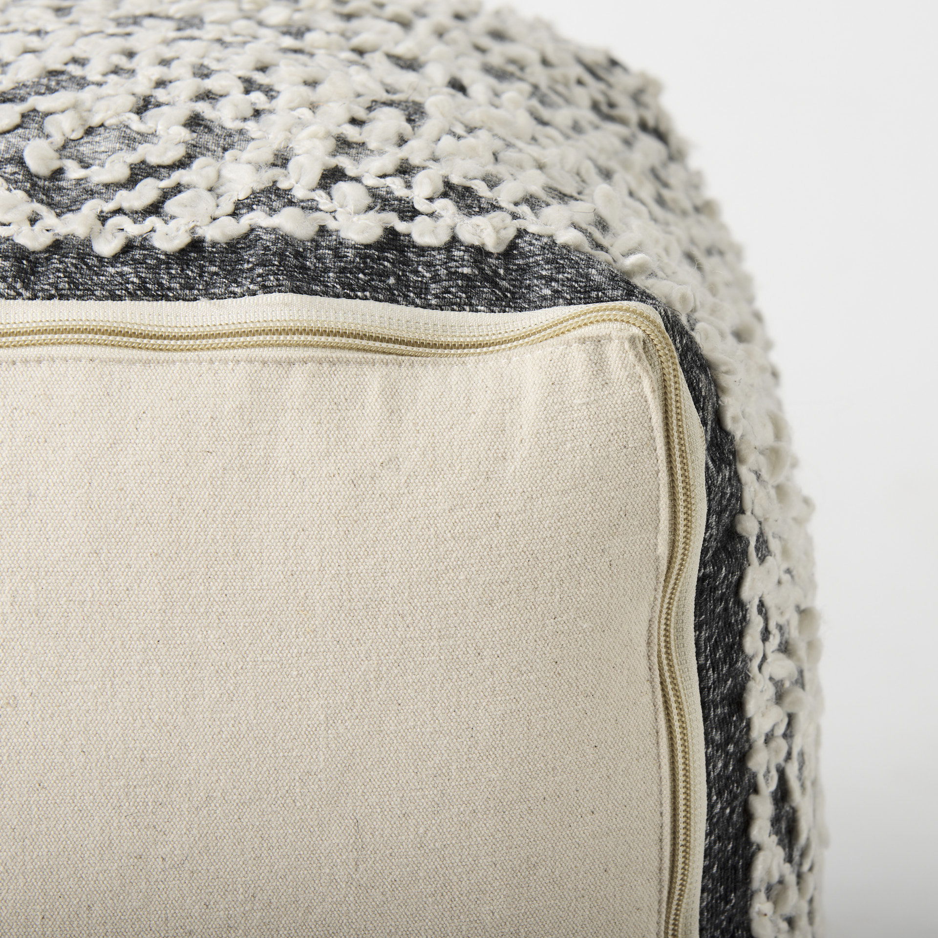 Farida   Dark Gray Wool and Polyester Patterned Pouf large image 